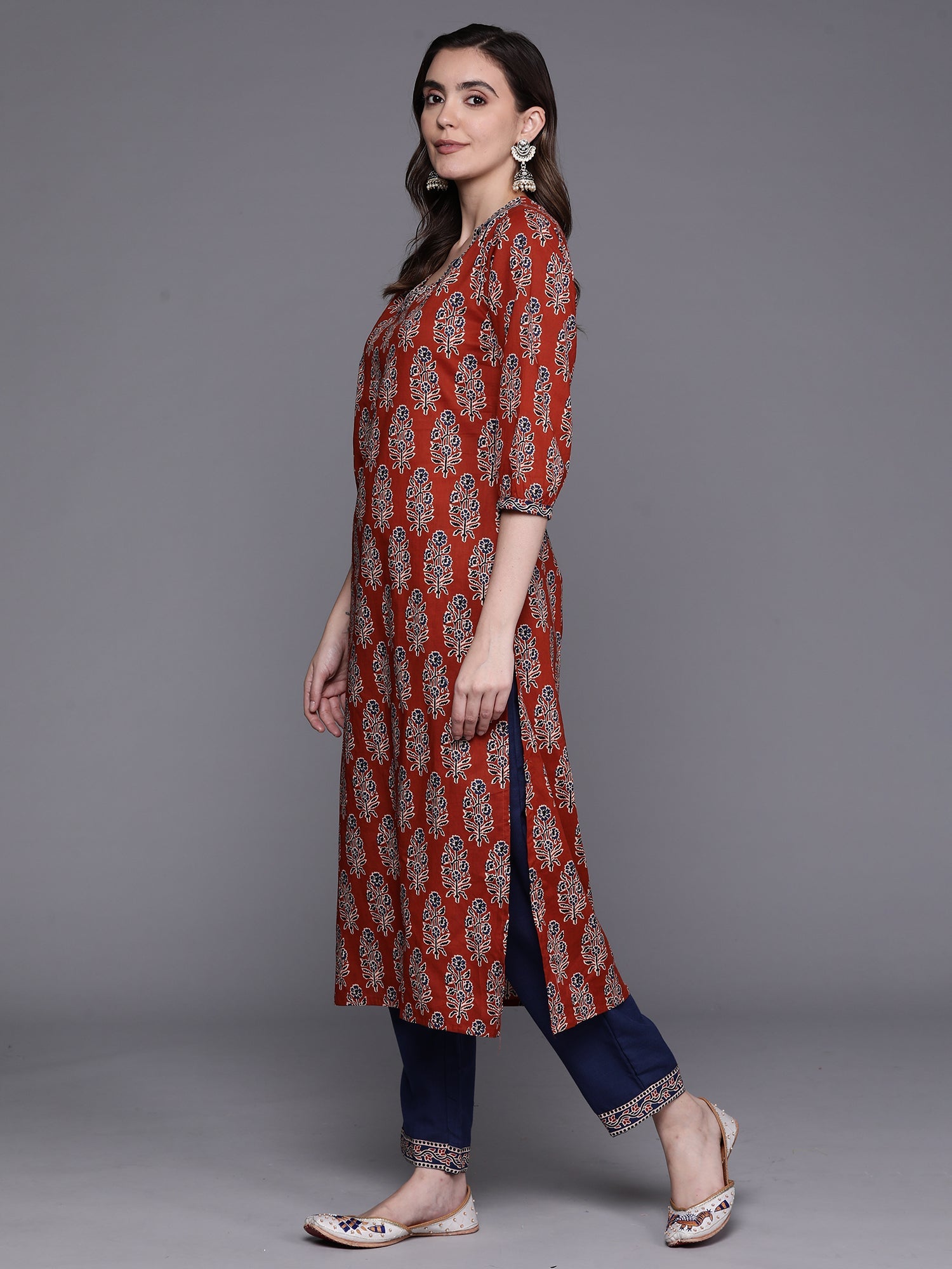 Women's Rust Pure Cotton Kurta Set - Taantav