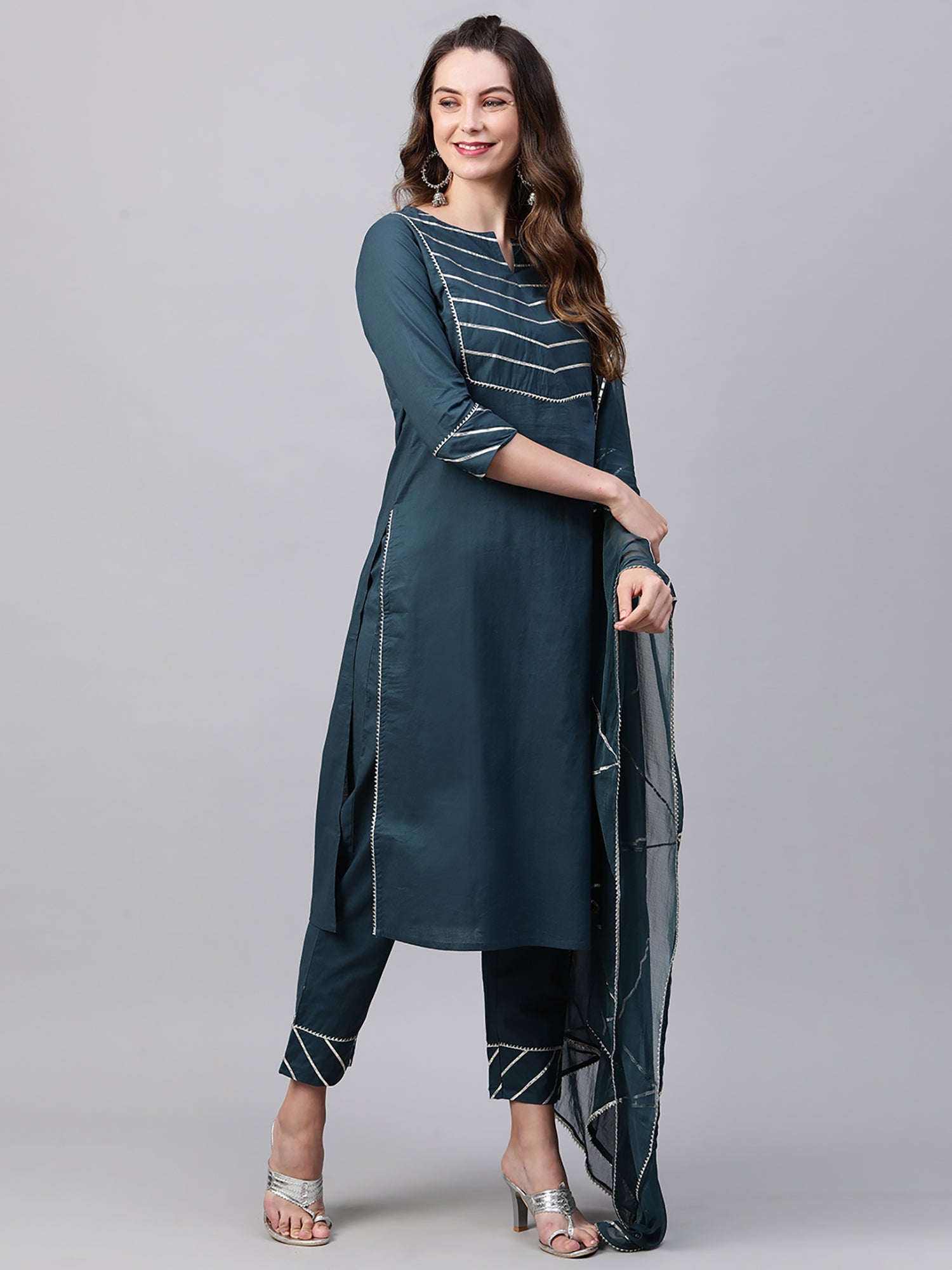 Women's Teal Pure Cotton Kurta Set - Taantav