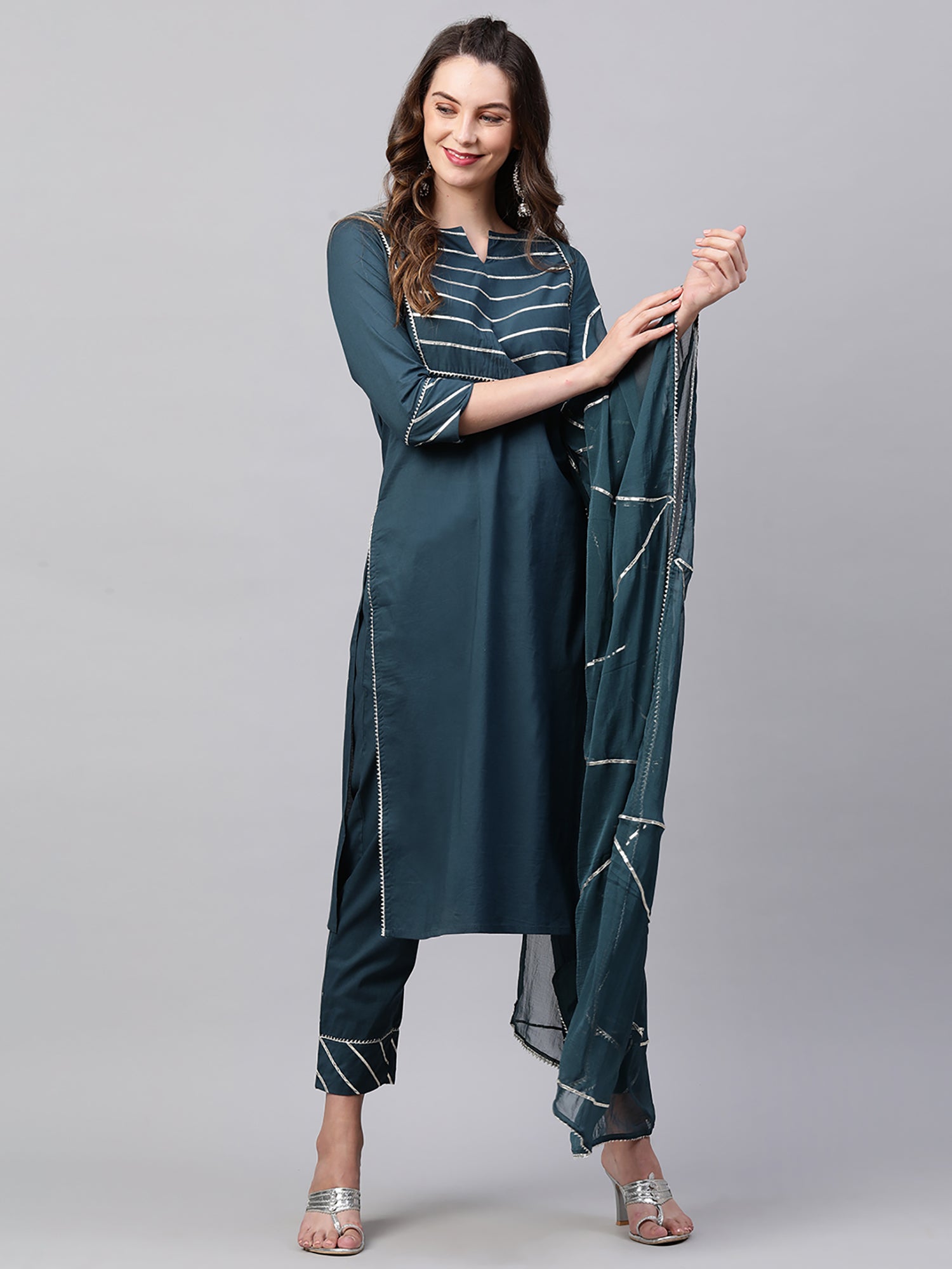 Women's Teal Pure Cotton Kurta Set - Taantav