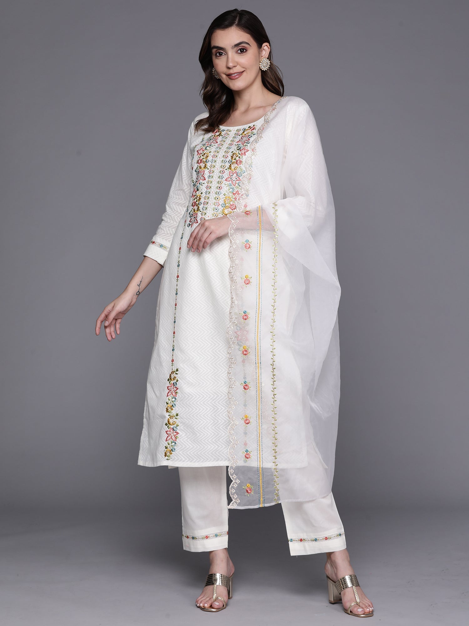 Women's White Pure Cotton Kurta Set - Taantav