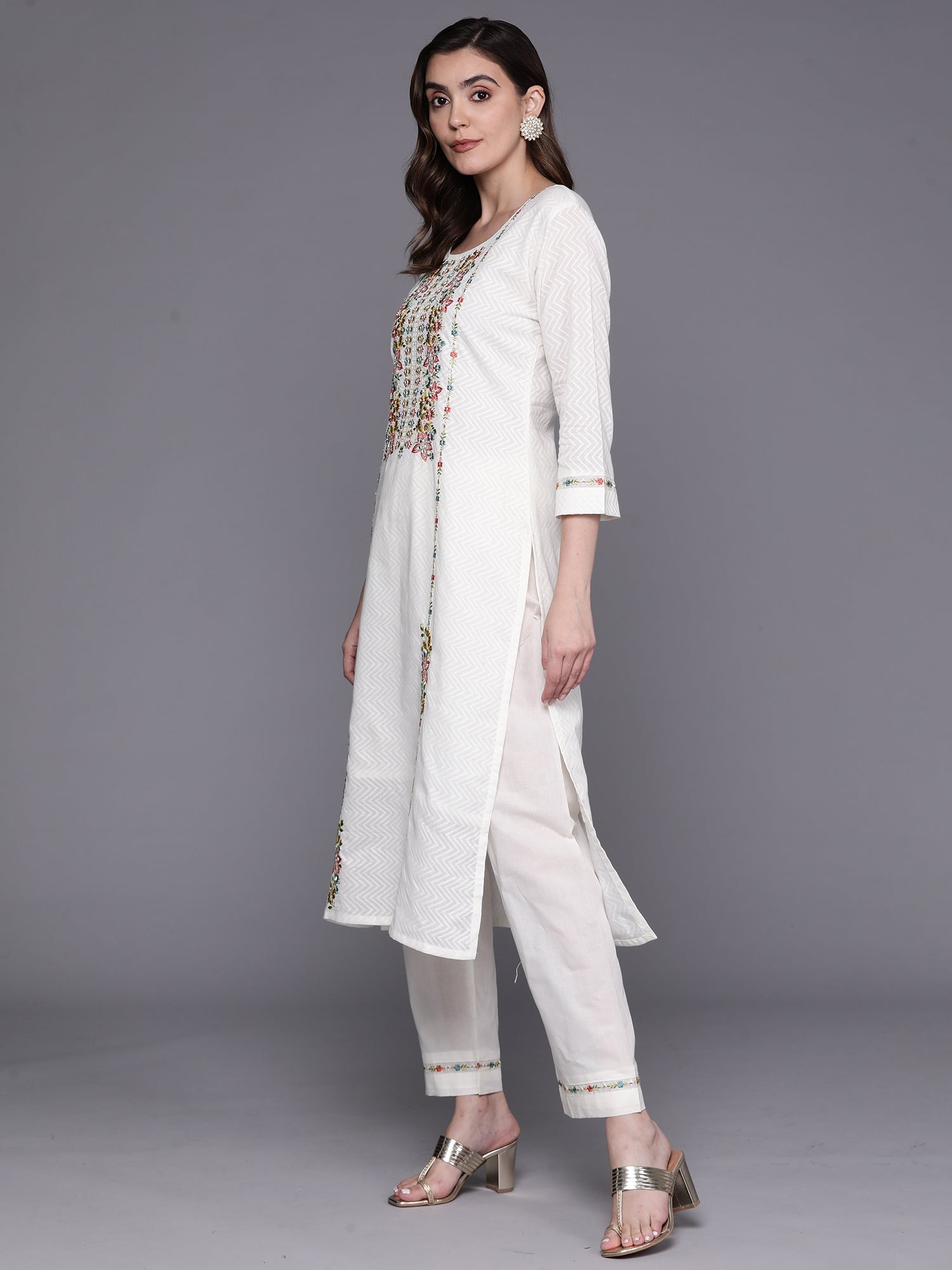 Women's White Pure Cotton Kurta Set - Taantav