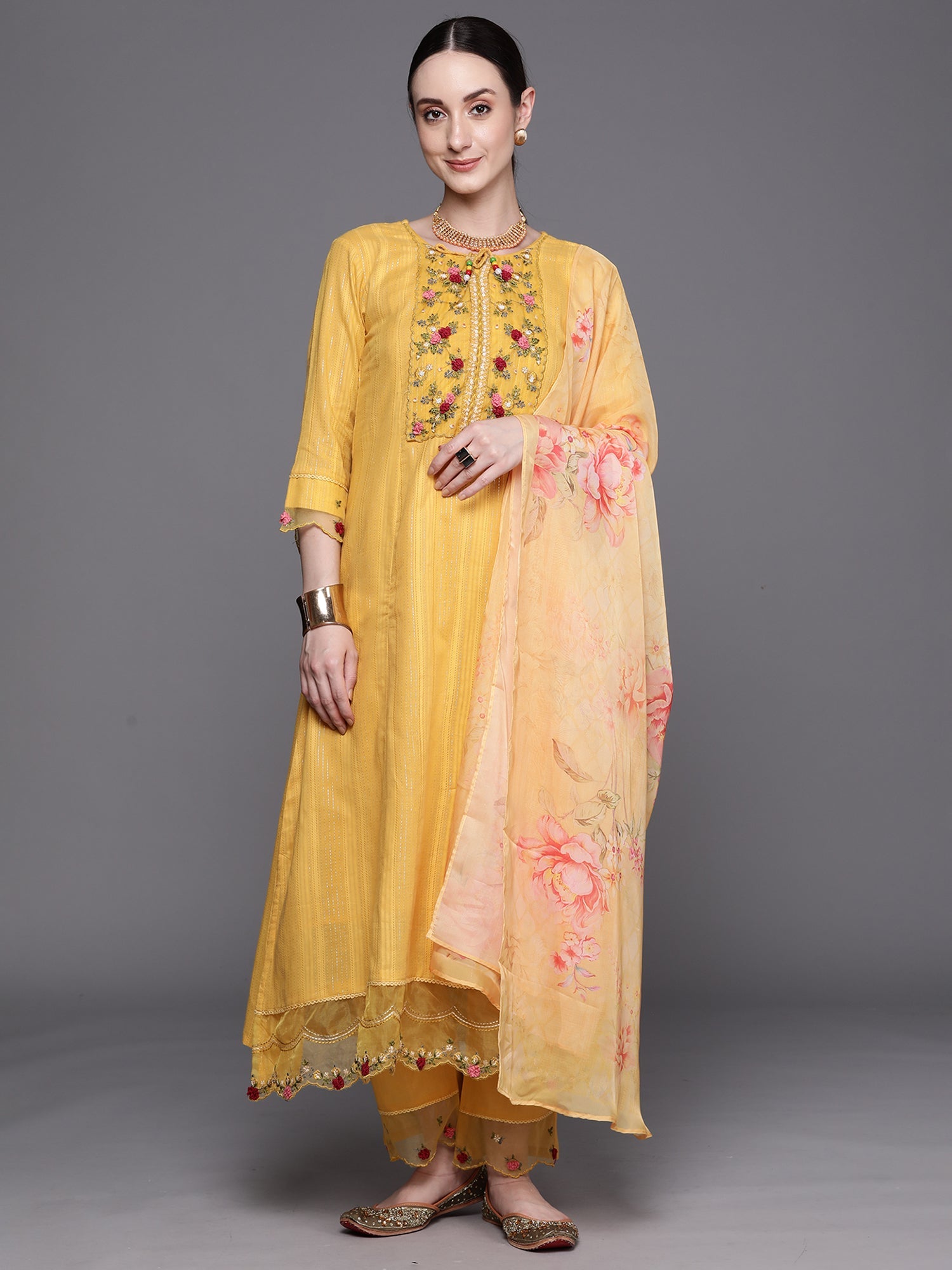 Women's Yellow Pure Cotton Kurta Set - Taantav