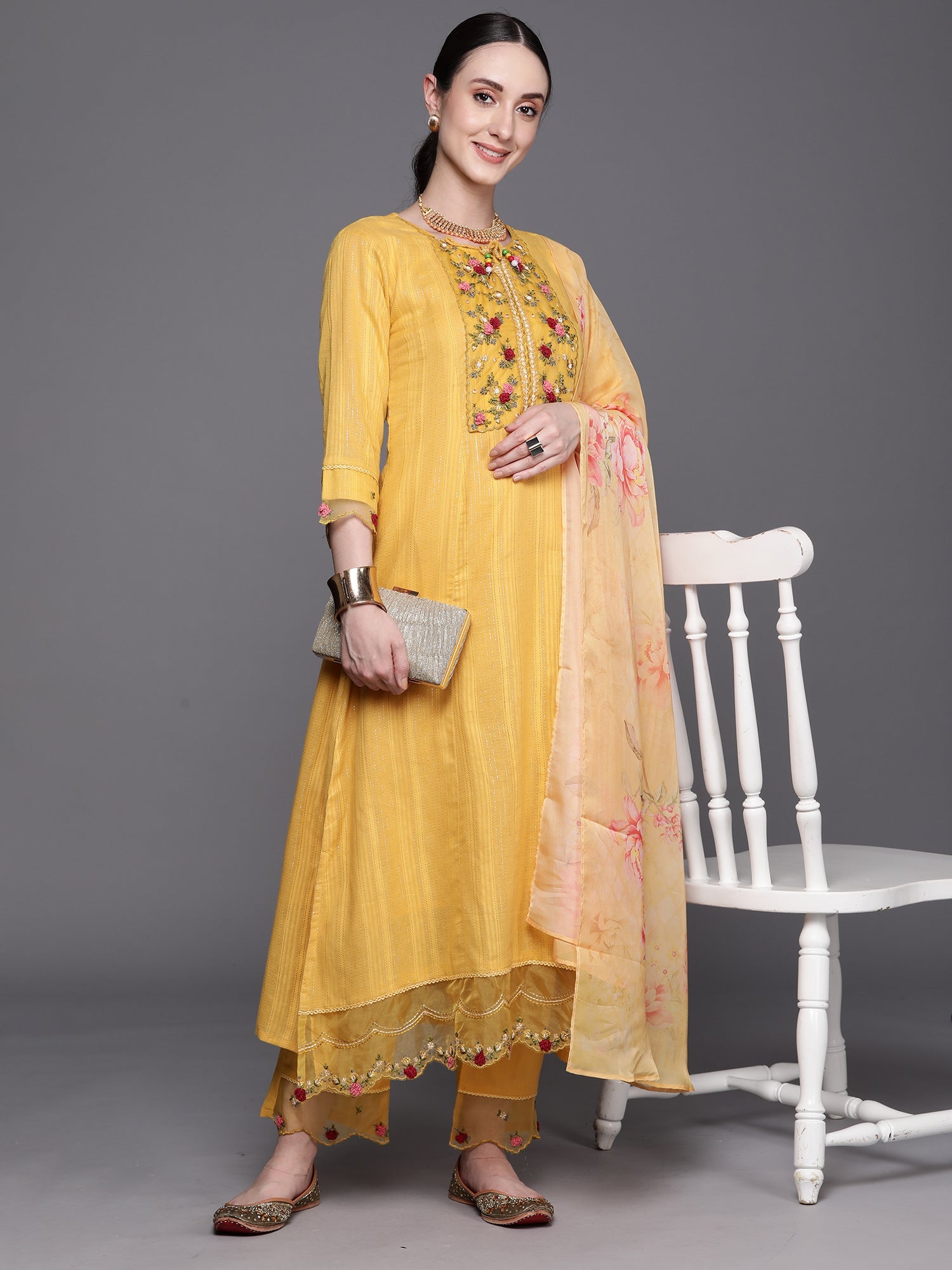 Women's Yellow Pure Cotton Kurta Set - Taantav