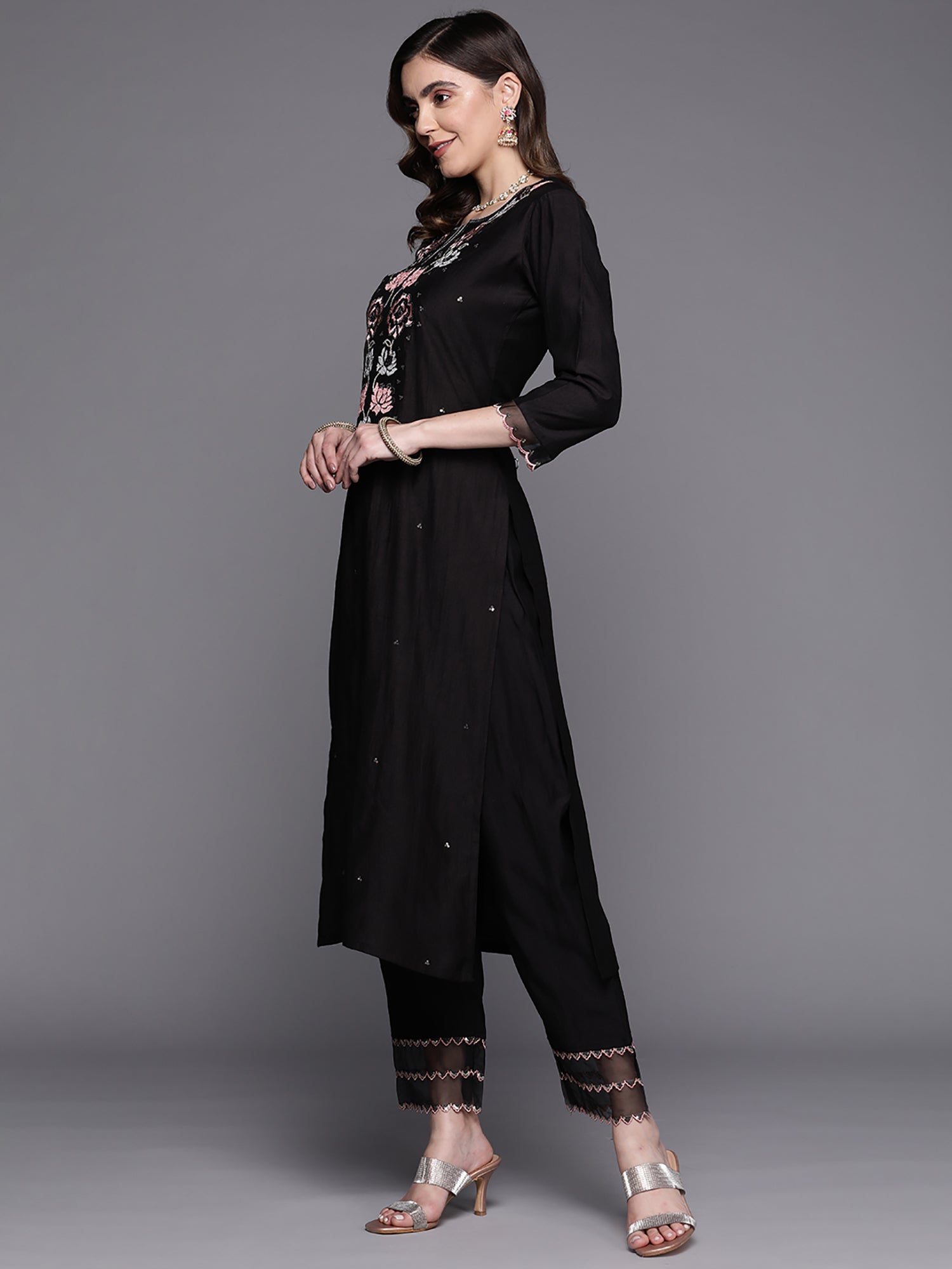 Women's Black Liva Kurta Set - Taantav