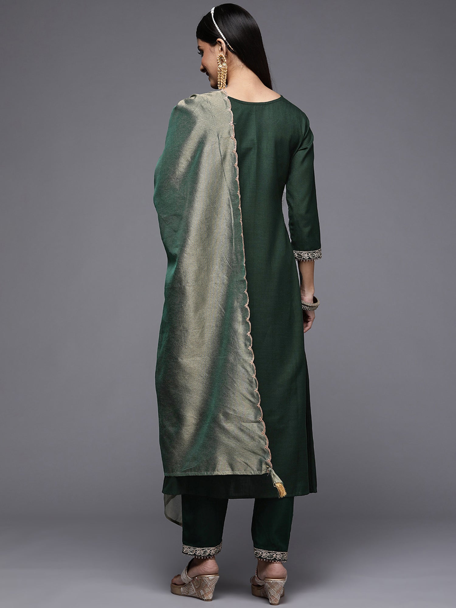 Women's Green Cotton Blend Kurta Set - Taantav