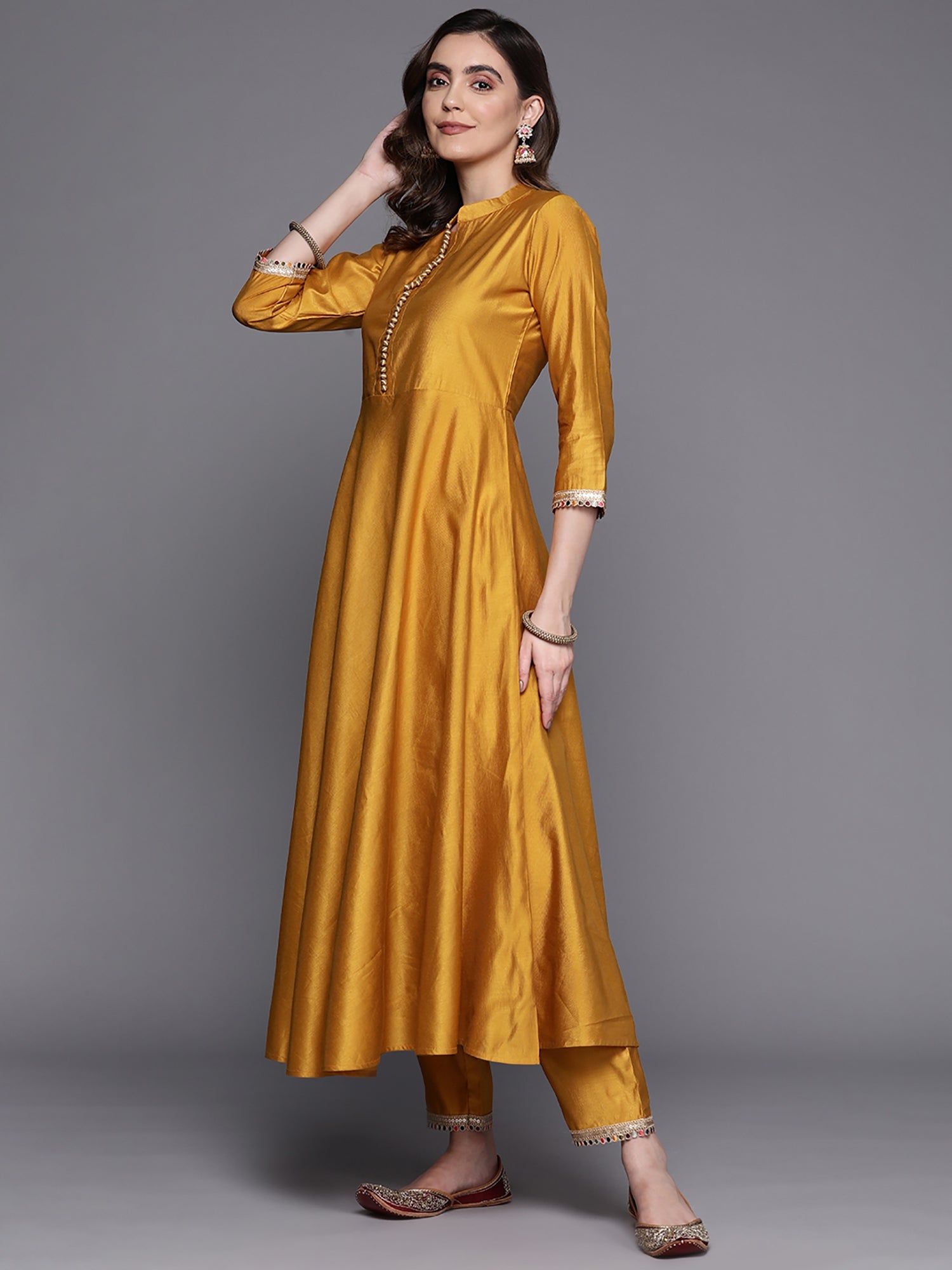 Women's Mustard Liva Kurta Set - Taantav