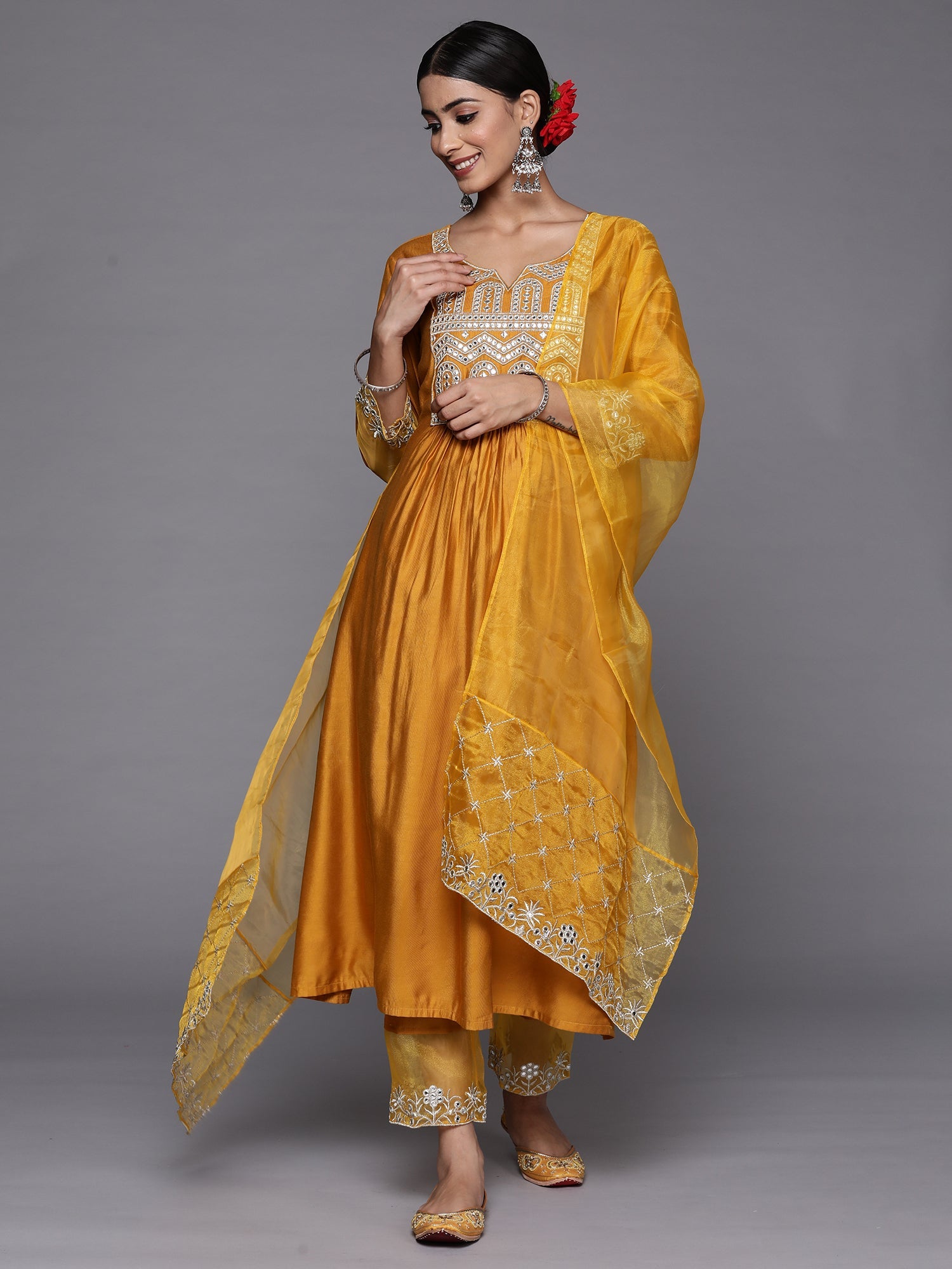 Women's Mustard Liva Kurta Set - Taantav