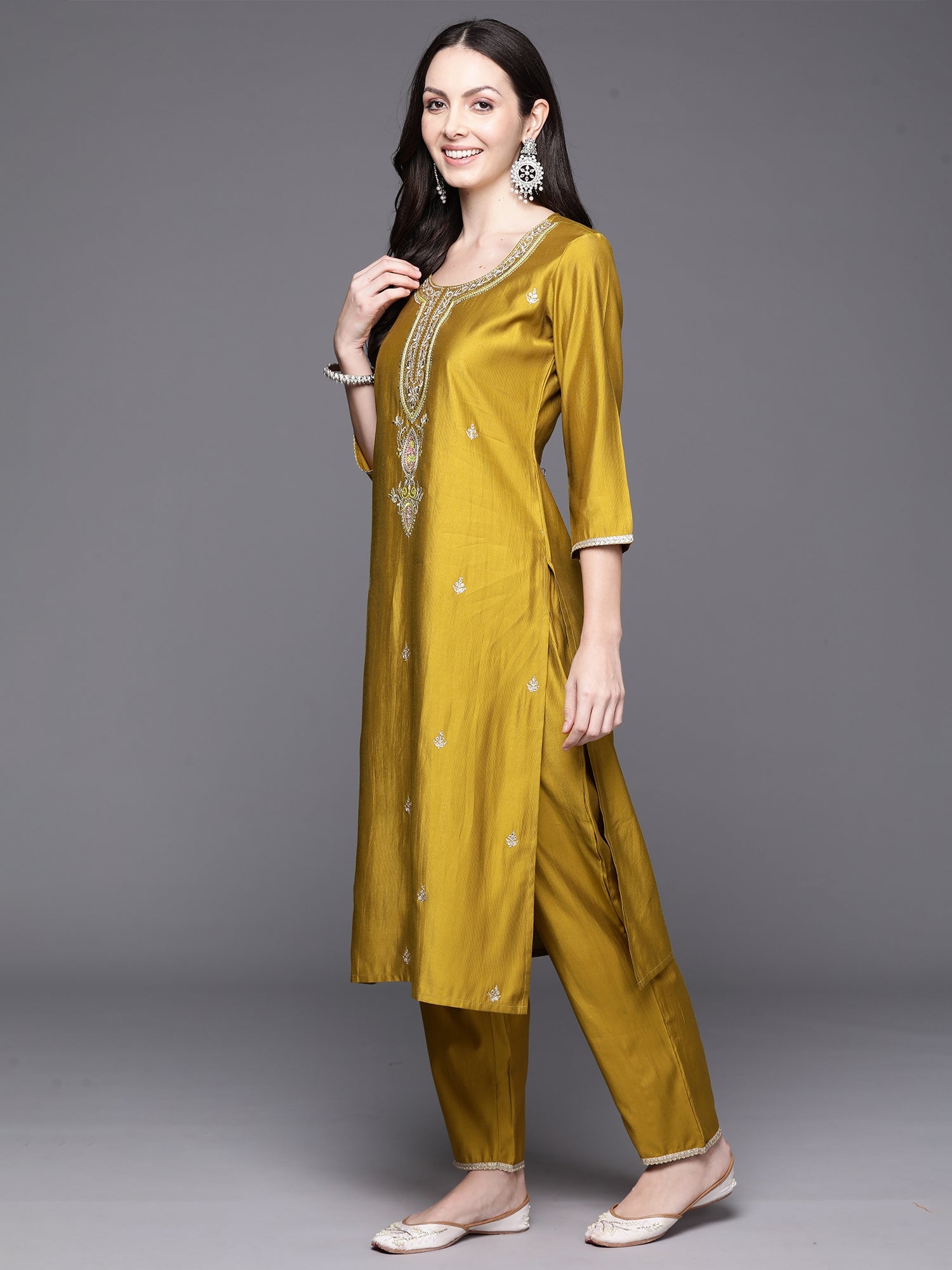 Women's Olive Liva Kurta Set - Taantav