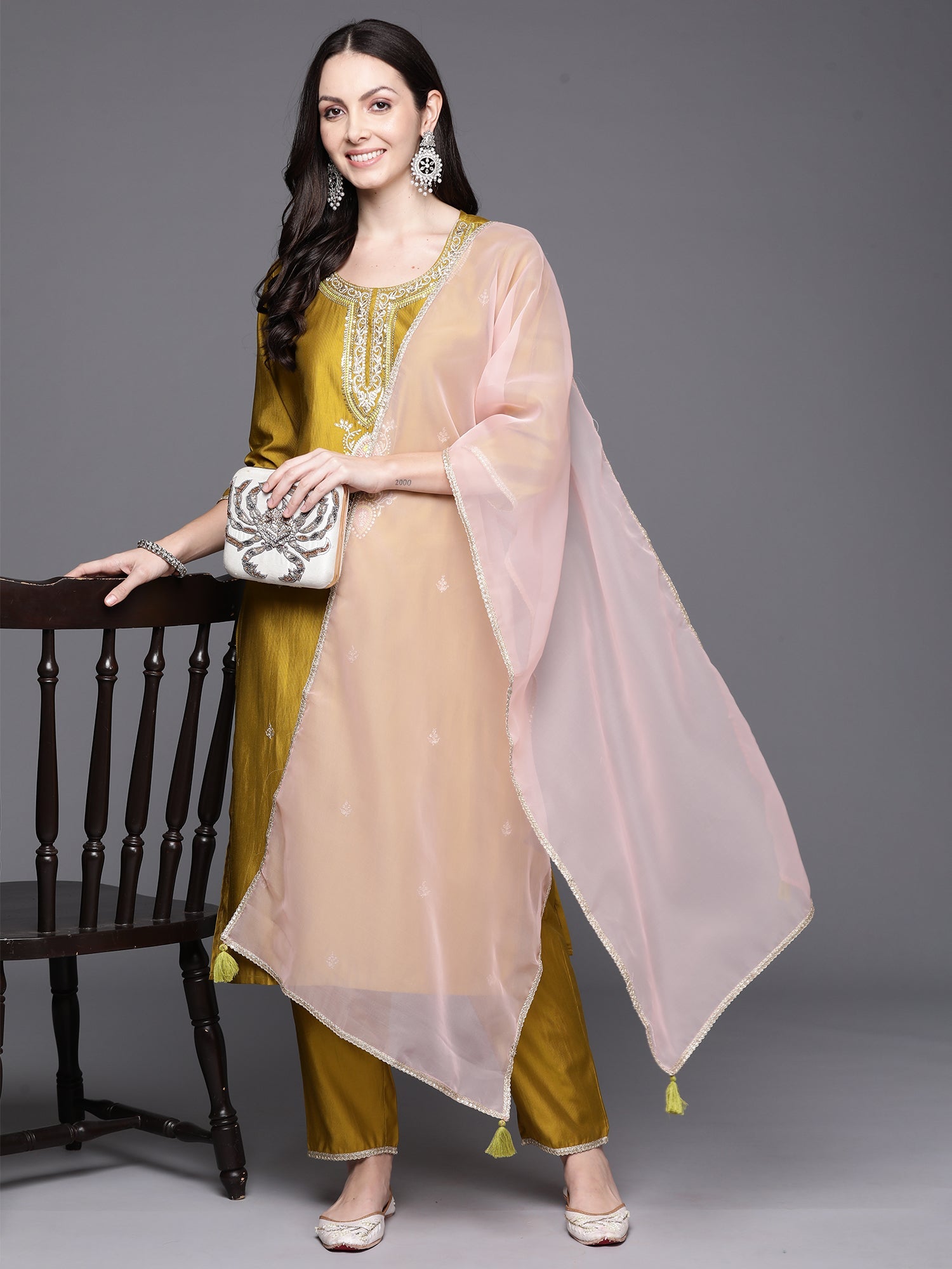 Women's Olive Liva Kurta Set - Taantav