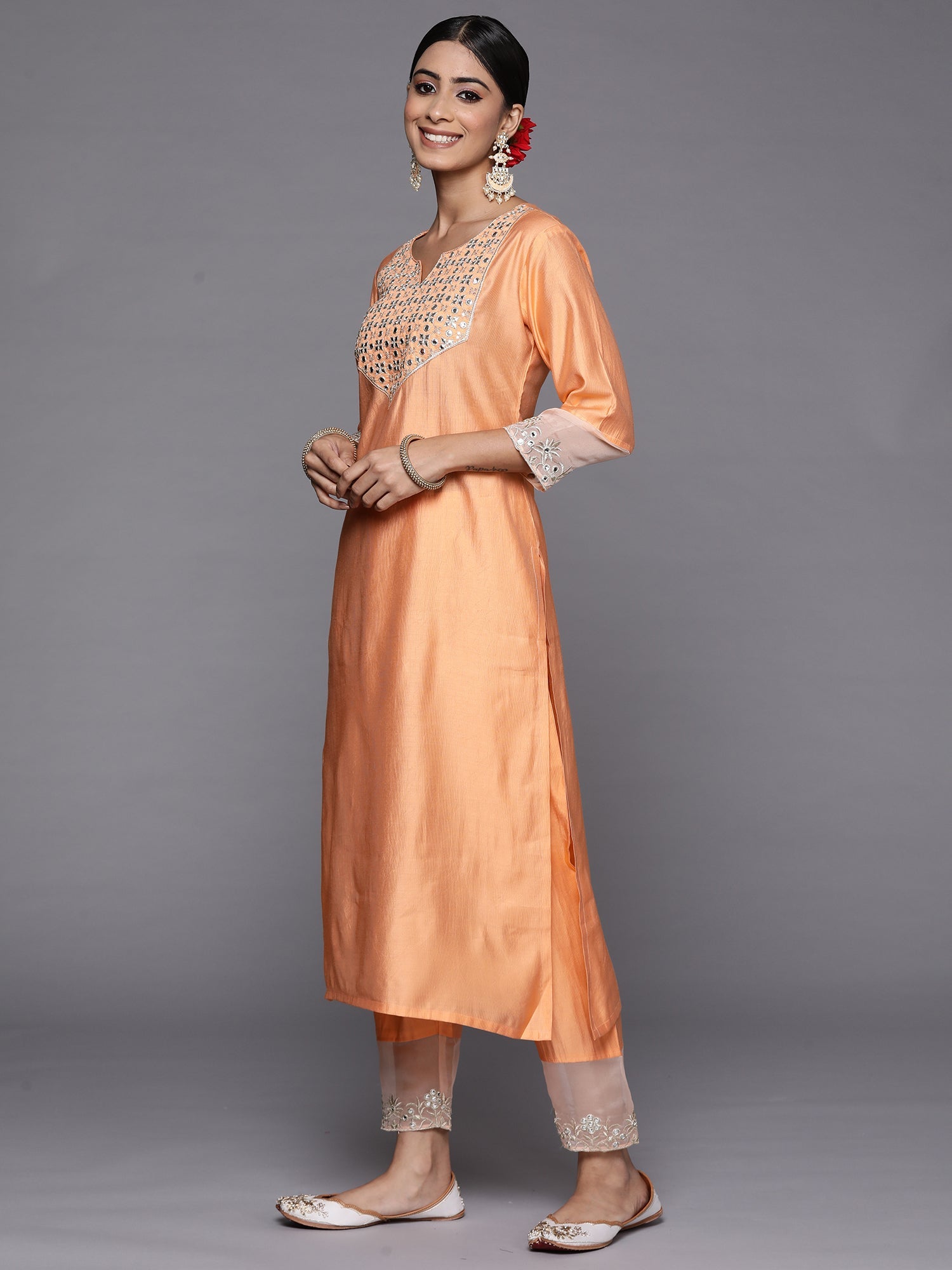 Women's Peach Liva Kurta Set - Taantav