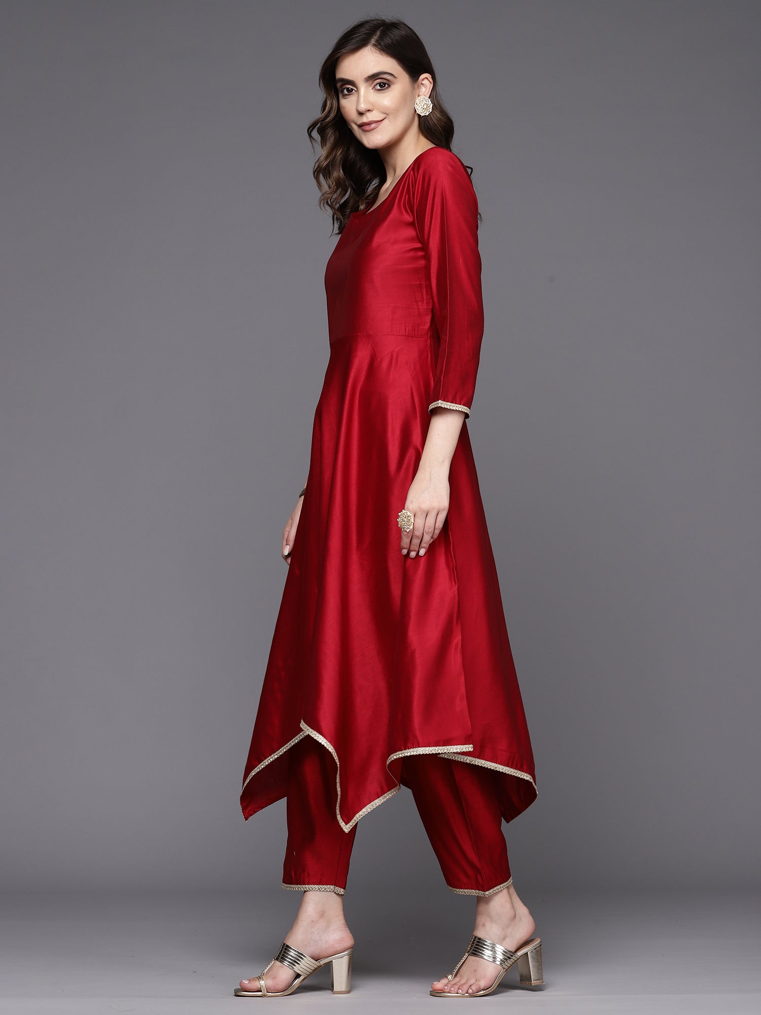 Women's Maroon Liva Kurta Set - Taantav