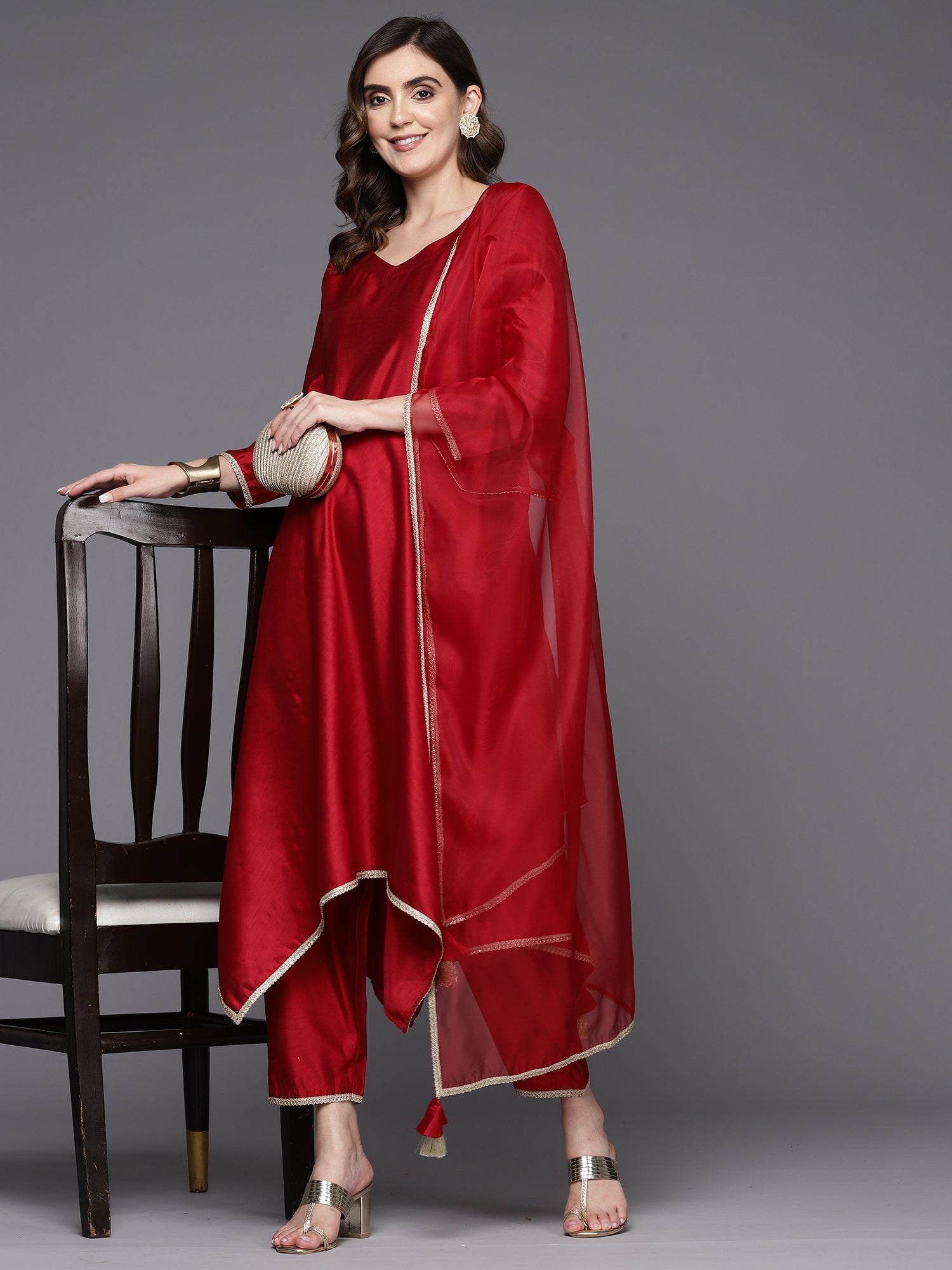 Women's Maroon Liva Kurta Set - Taantav