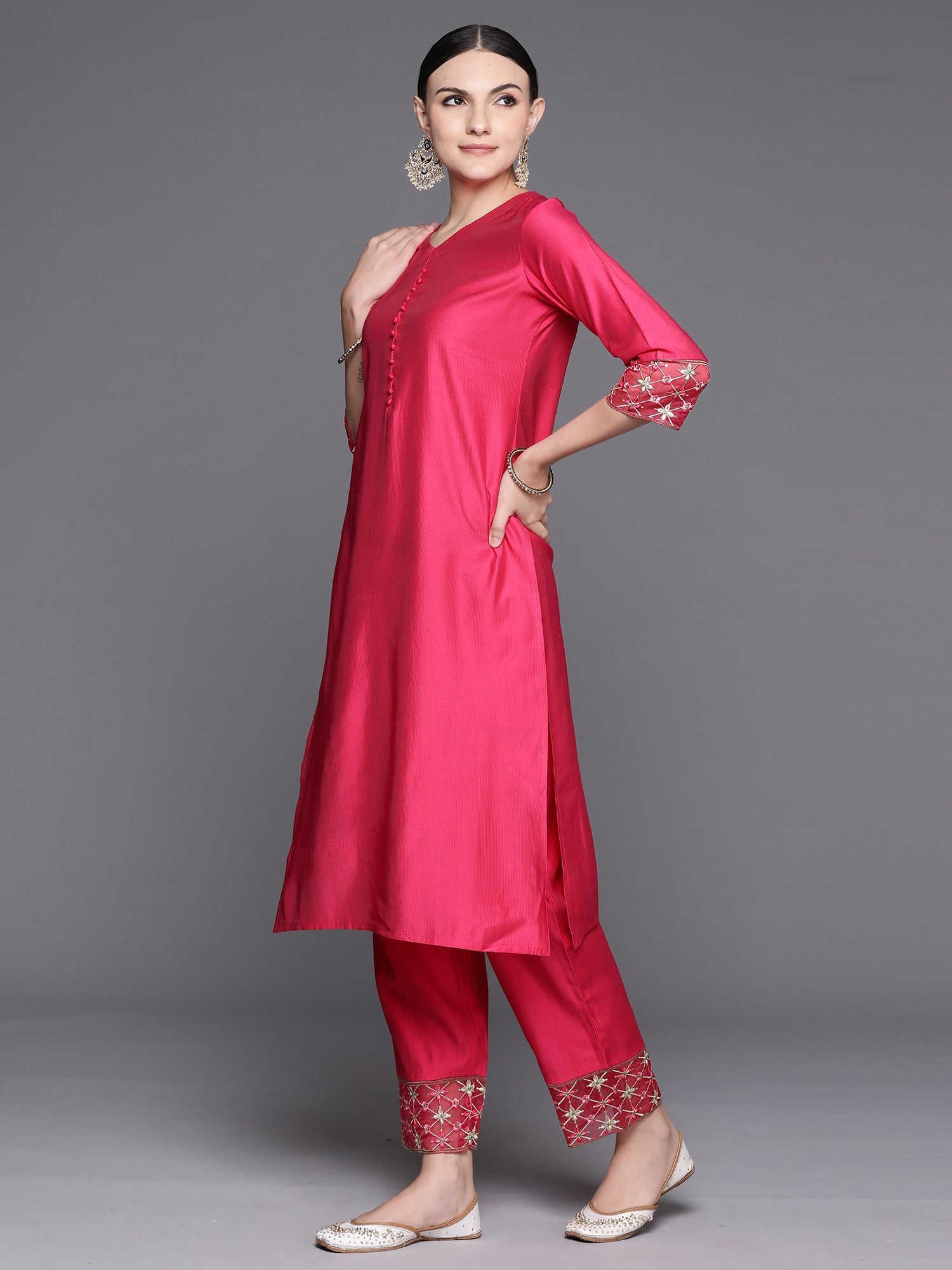 Women's Pink Liva Kurta Set - Taantav