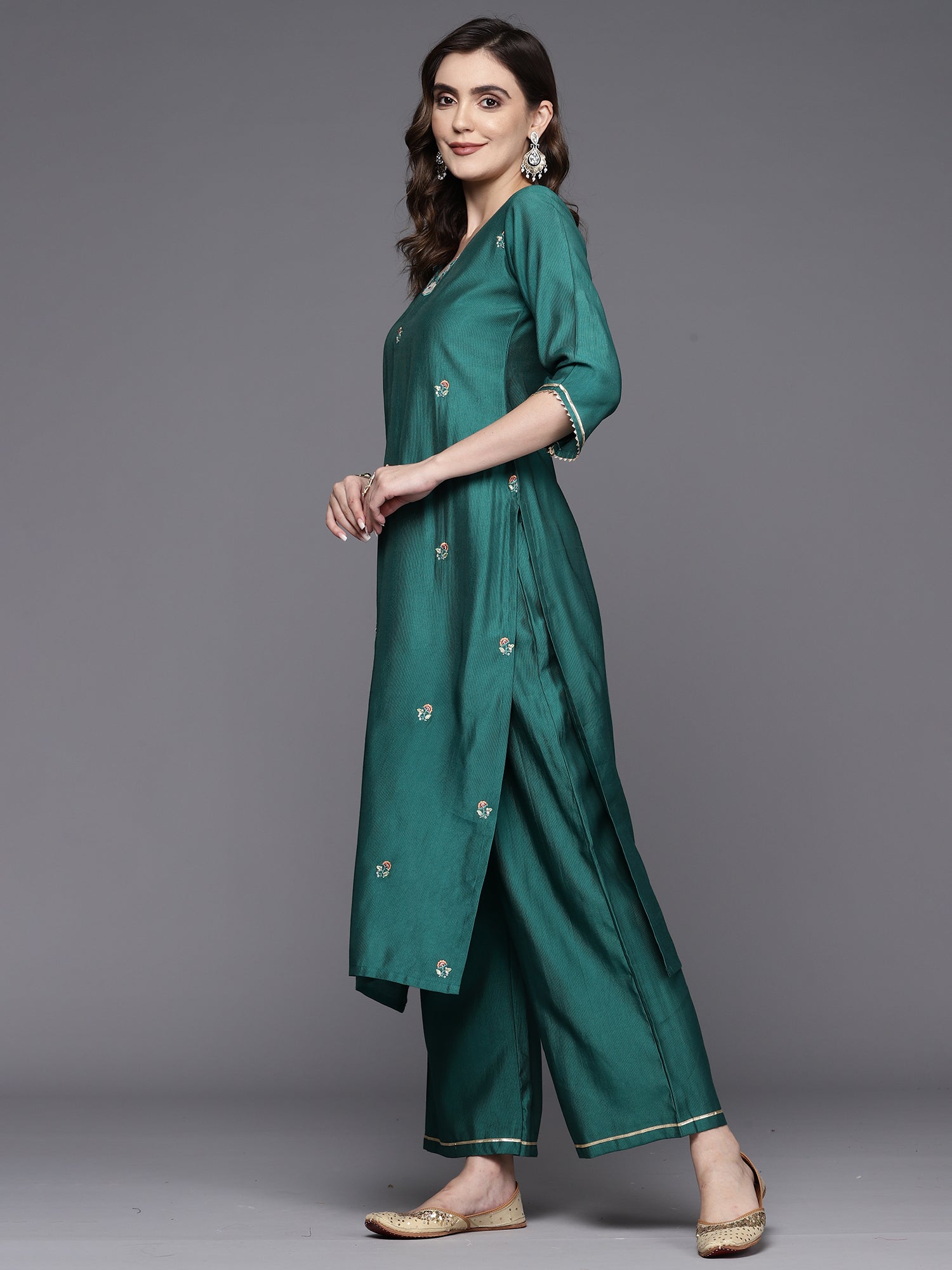 Women's Teal Liva Kurta Set - Taantav