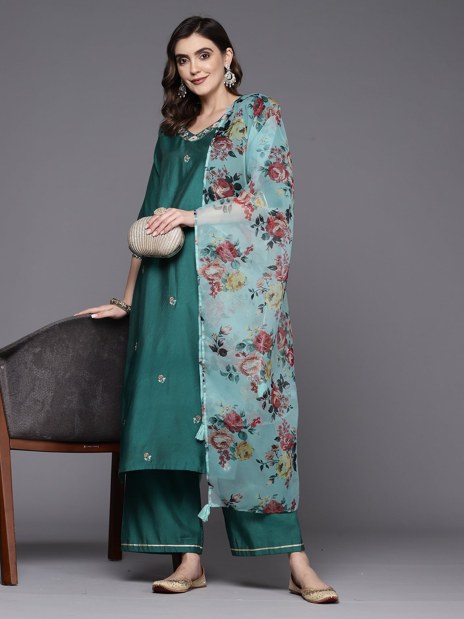 Women's Teal Liva Kurta Set - Taantav