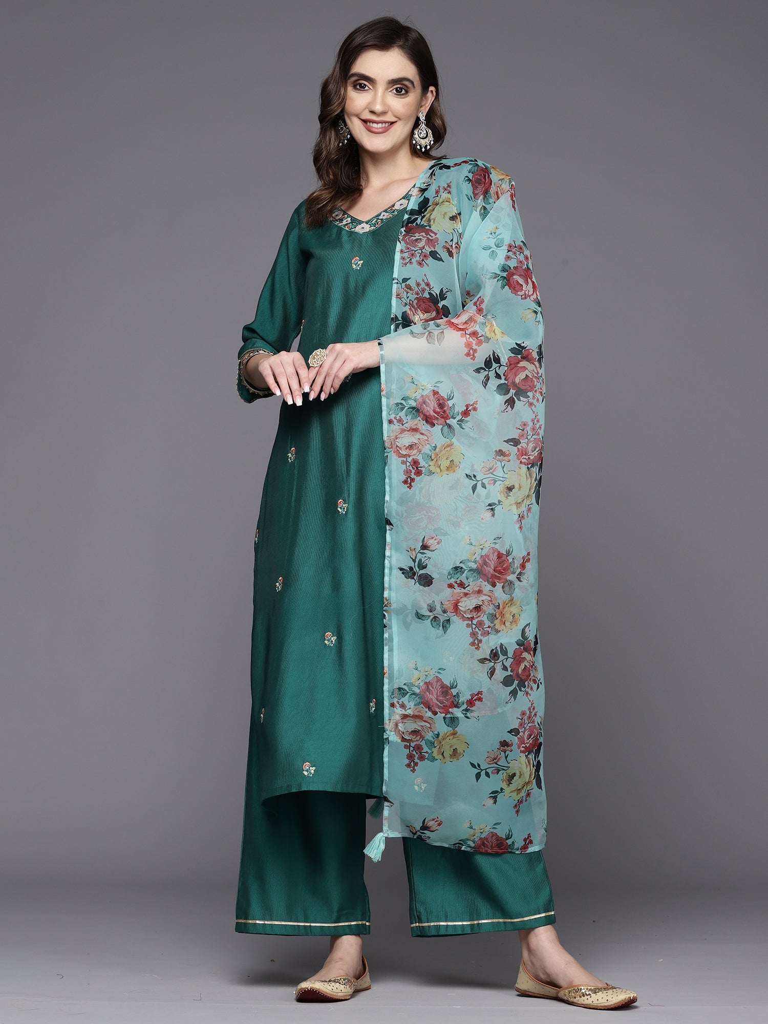 Women's Teal Liva Kurta Set - Taantav