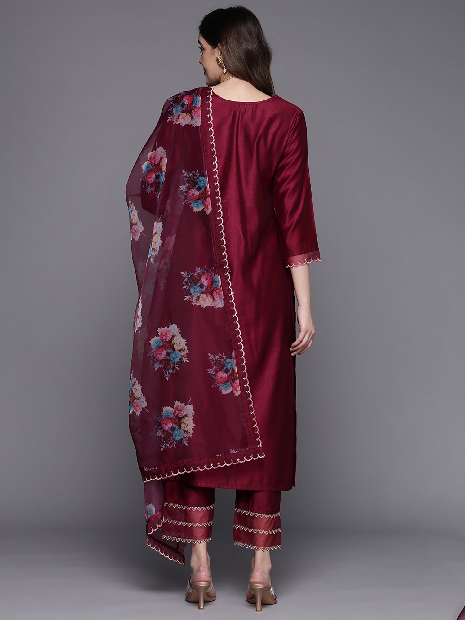 Women's Burgundy Liva Kurta Set - Taantav