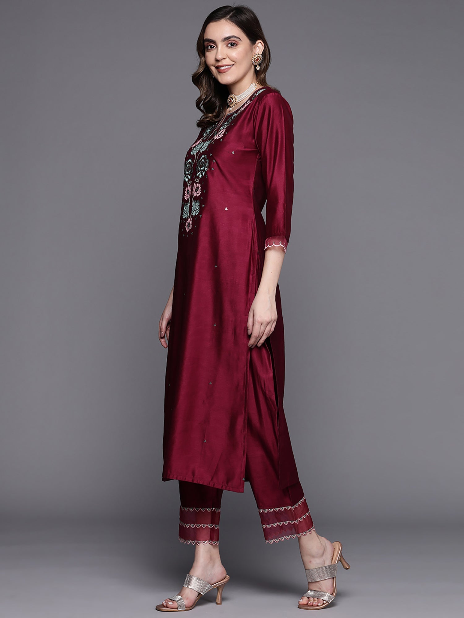 Women's Burgundy Liva Kurta Set - Taantav