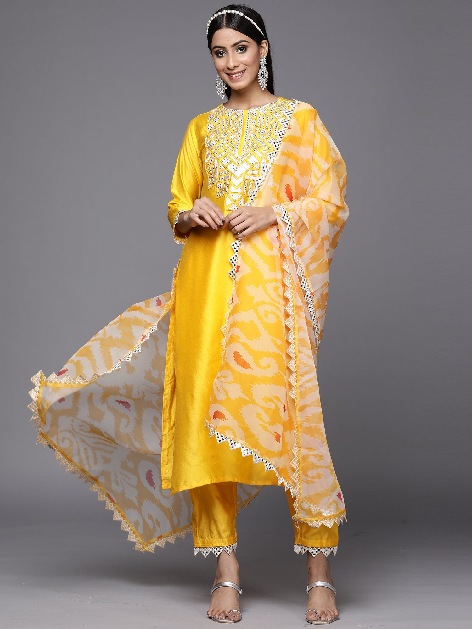 Women's Yellow Liva Kurta Set - Taantav