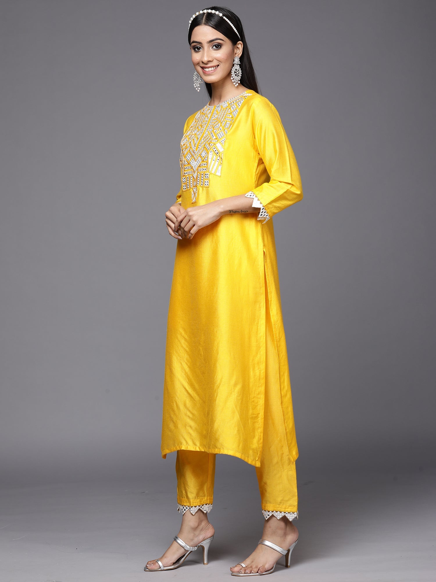 Women's Yellow Liva Kurta Set - Taantav