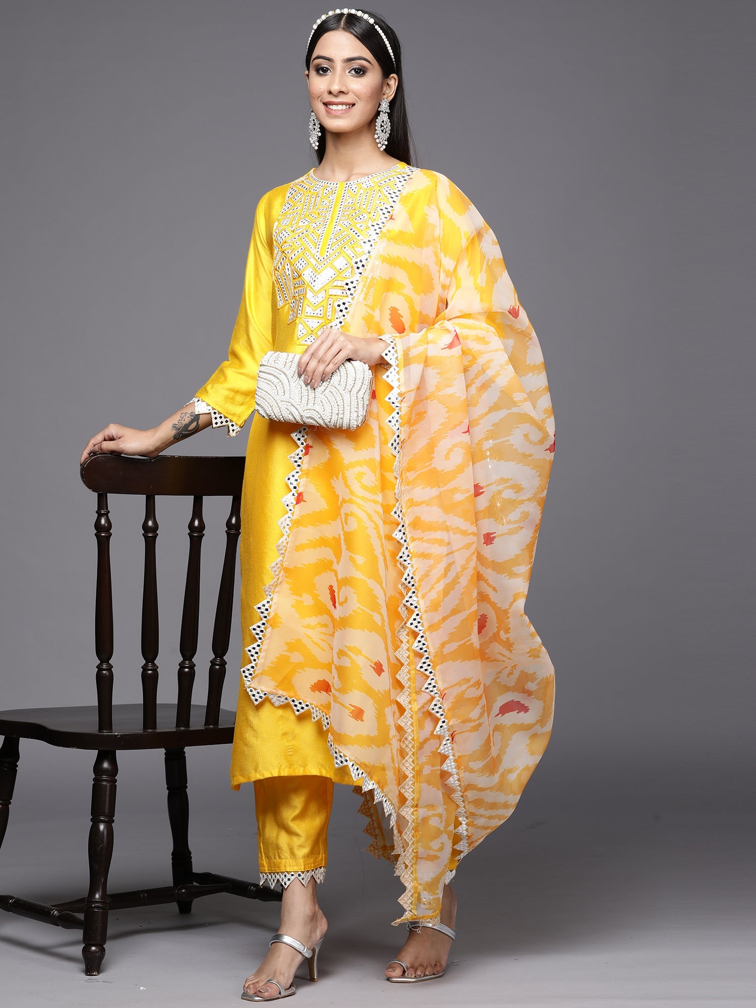 Women's Yellow Liva Kurta Set - Taantav