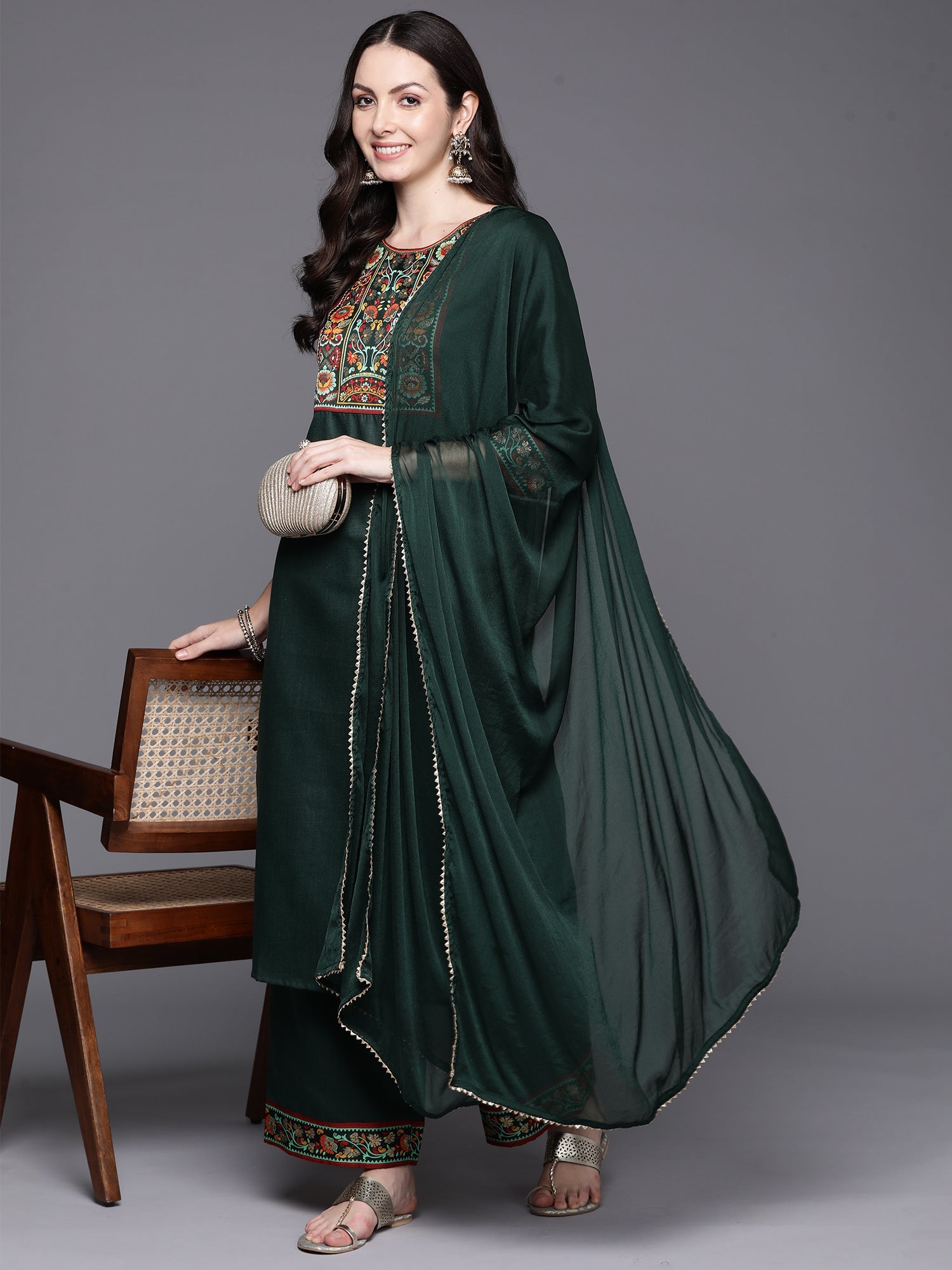 Women's Green Cotton Blend Kurta Set - Taantav