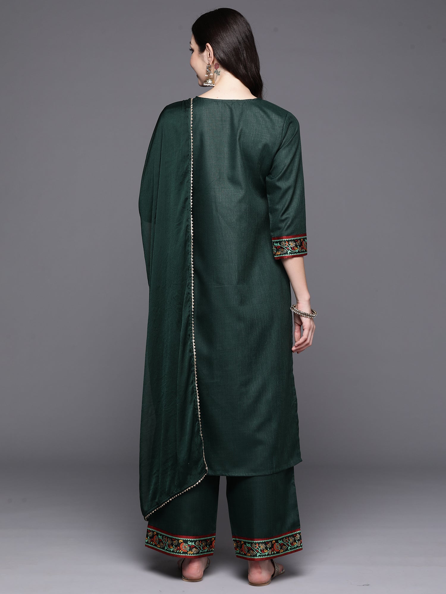 Women's Green Cotton Blend Kurta Set - Taantav