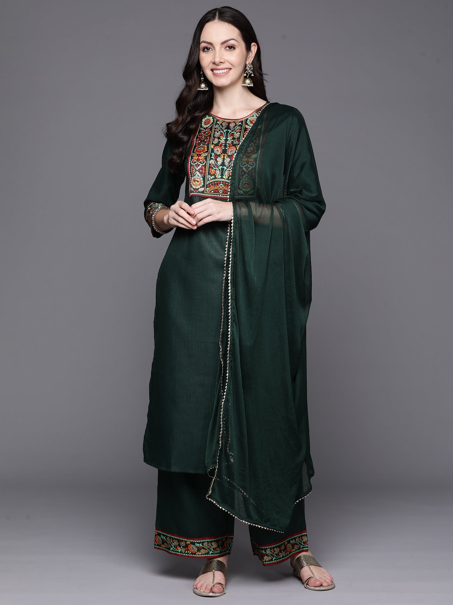 Women's Green Cotton Blend Kurta Set - Taantav