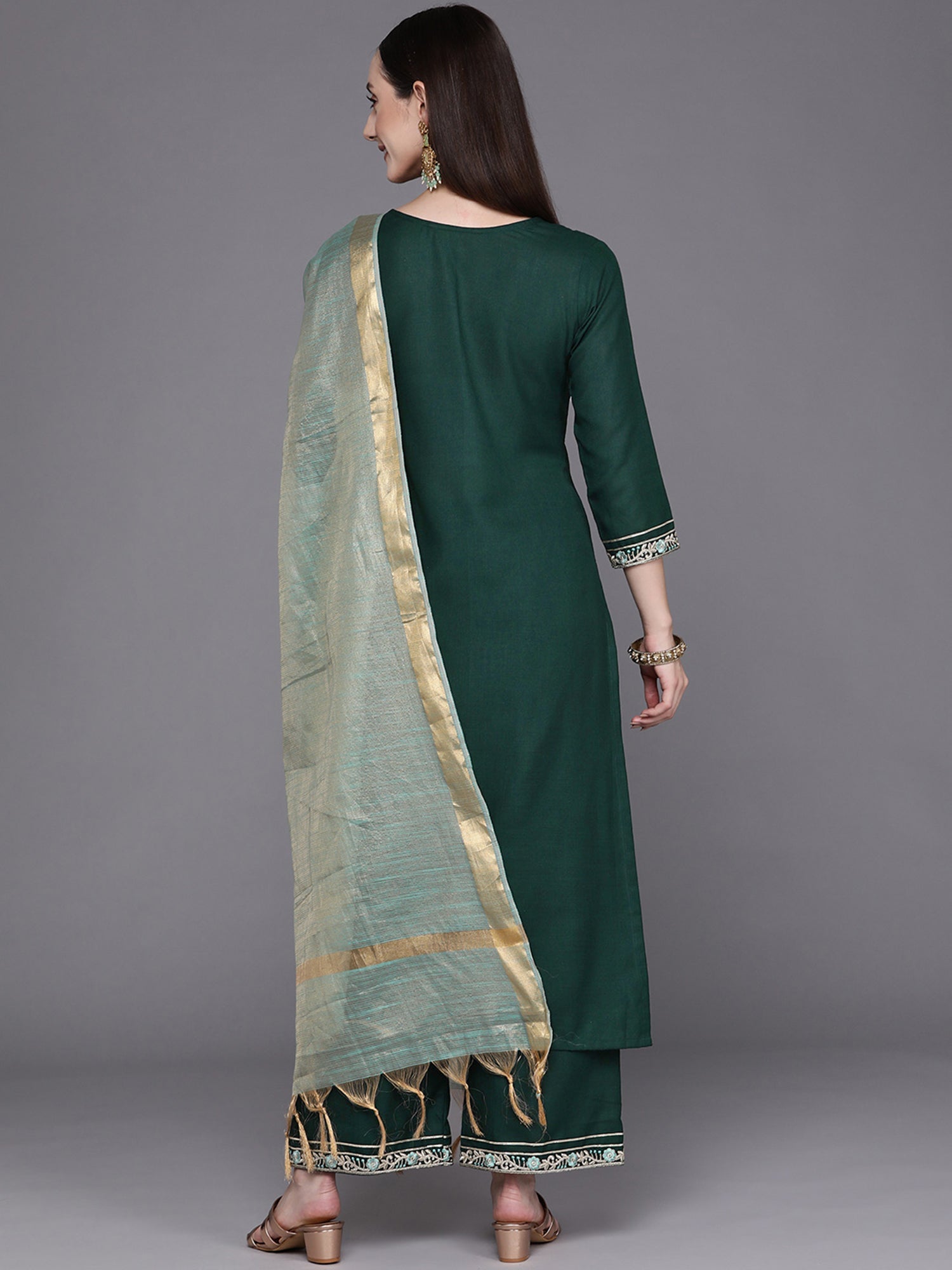 Women's Green Cotton Blend Kurta Set - Taantav