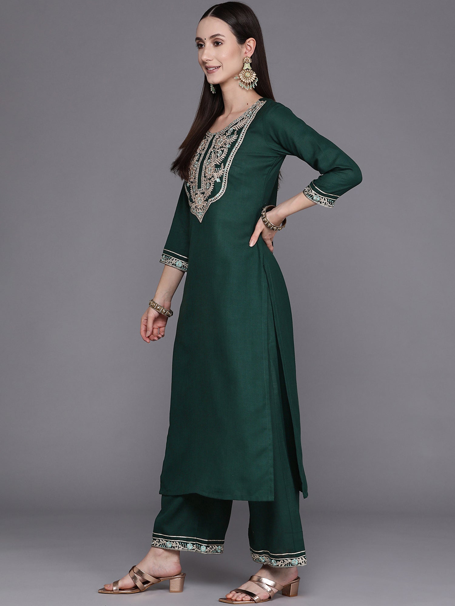 Women's Green Cotton Blend Kurta Set - Taantav