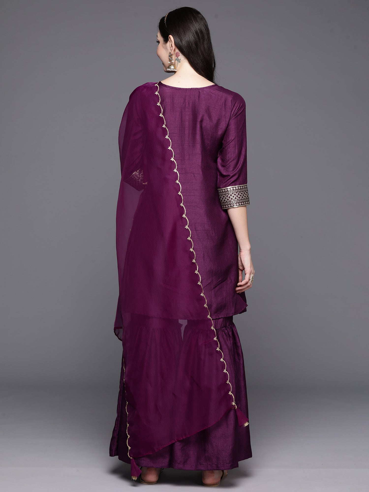 Women's Purple Polyester Kurta Set - Taantav