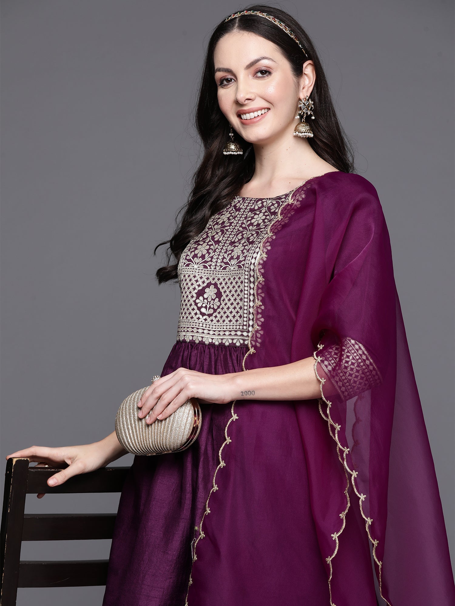 Women's Purple Polyester Kurta Set - Taantav