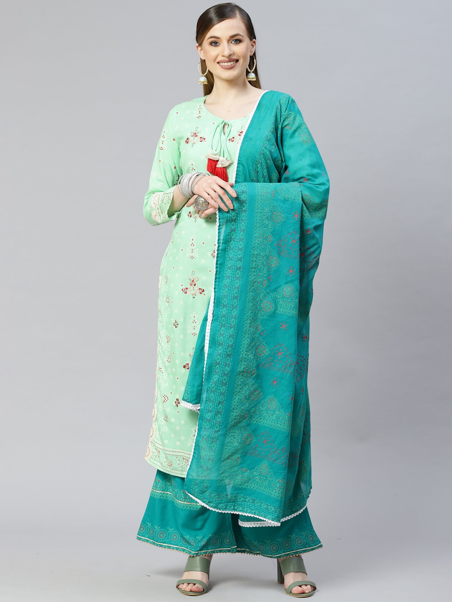 Women's Green Viscose Rayon Kurta Set - Taantav