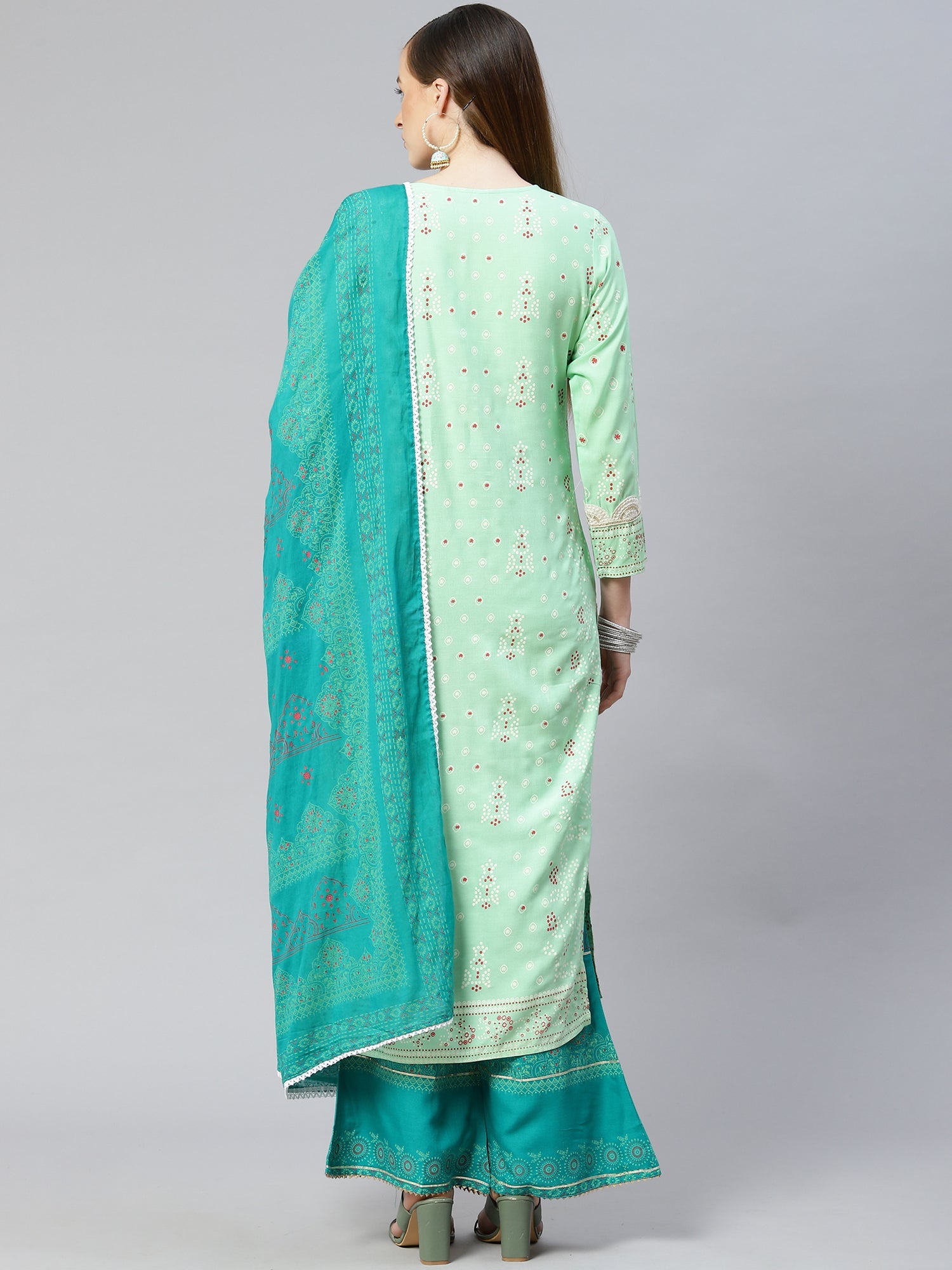 Women's Green Viscose Rayon Kurta Set - Taantav