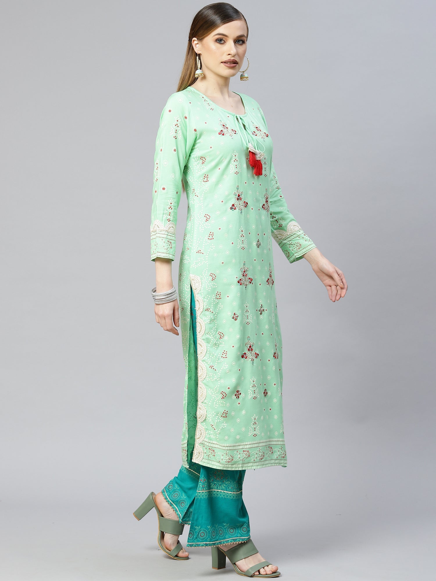 Women's Green Viscose Rayon Kurta Set - Taantav