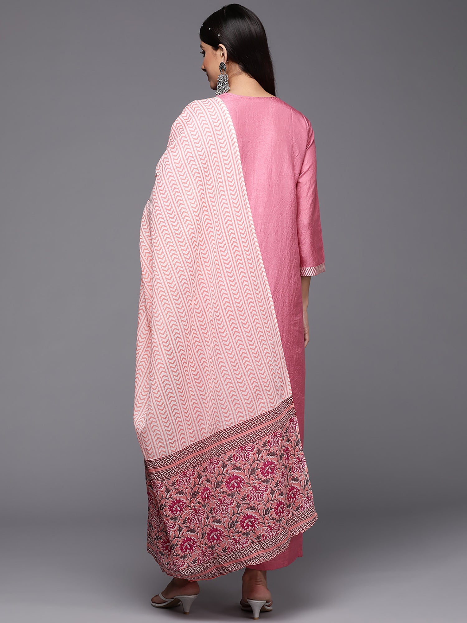 Women's Pink Polyester Kurta Set - Taantav