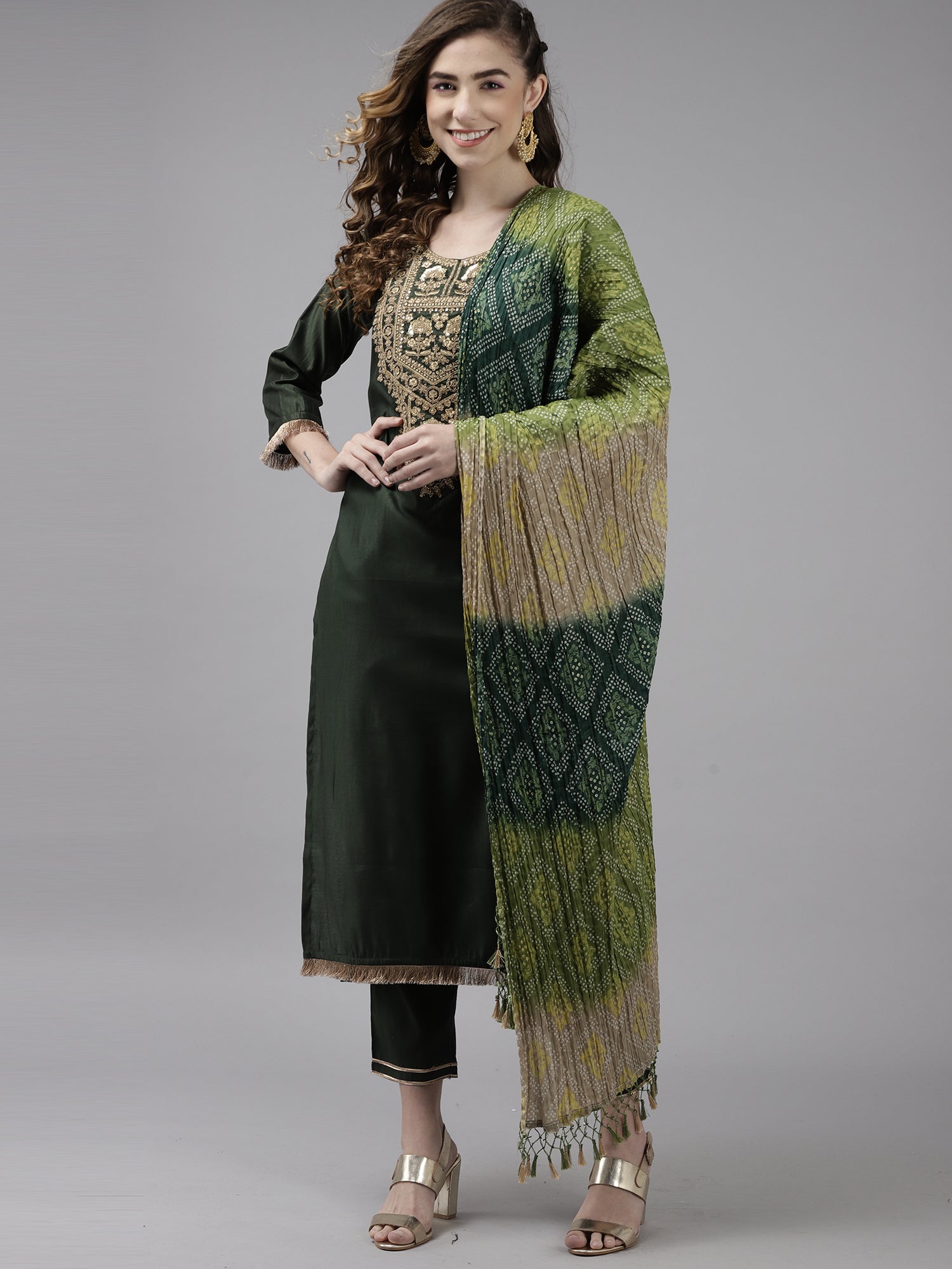 Women's Green Liva Kurta Set - Taantav