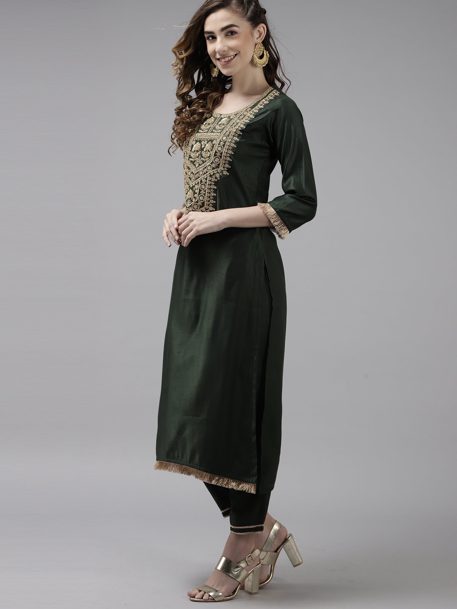 Women's Green Liva Kurta Set - Taantav