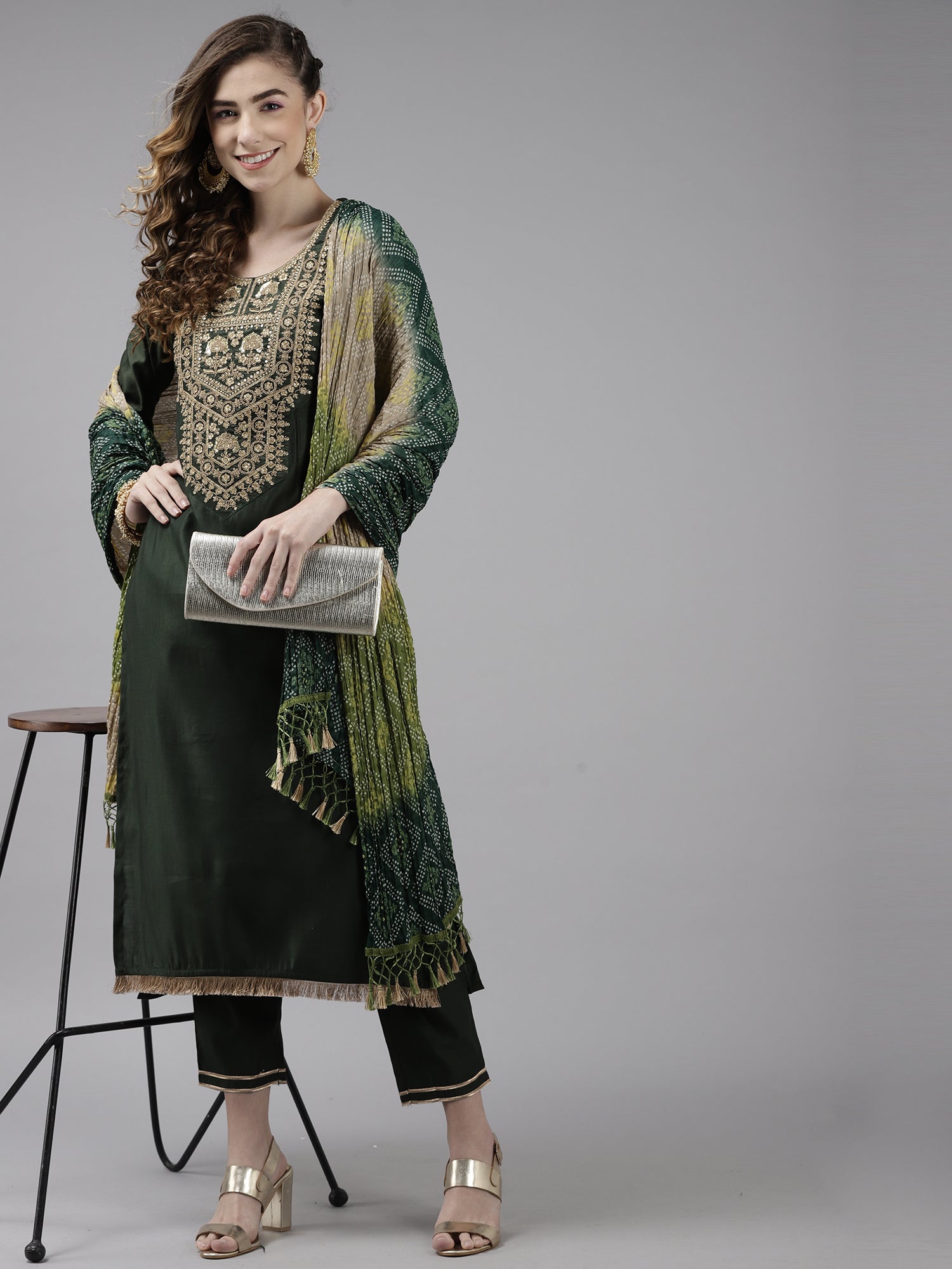 Women's Green Liva Kurta Set - Taantav