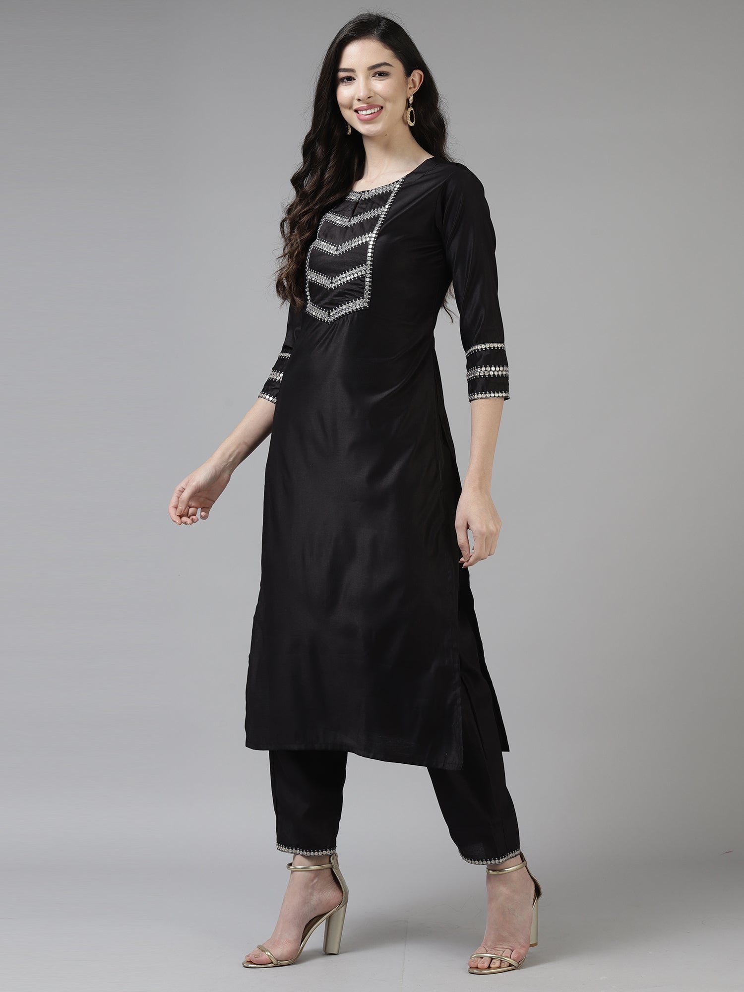 Women's Black Liva Kurta Set - Taantav