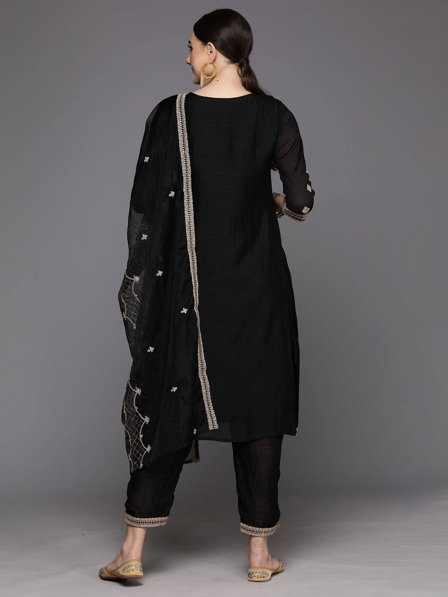 Women's Black Silk Blend Kurta Set - Taantav