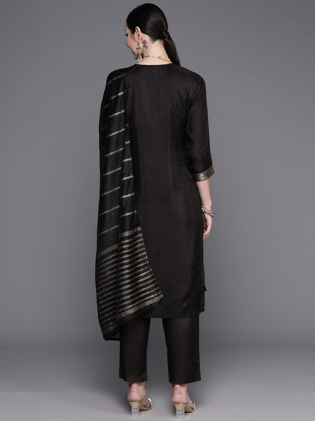 Women's Black Silk Blend Kurta Set - Taantav