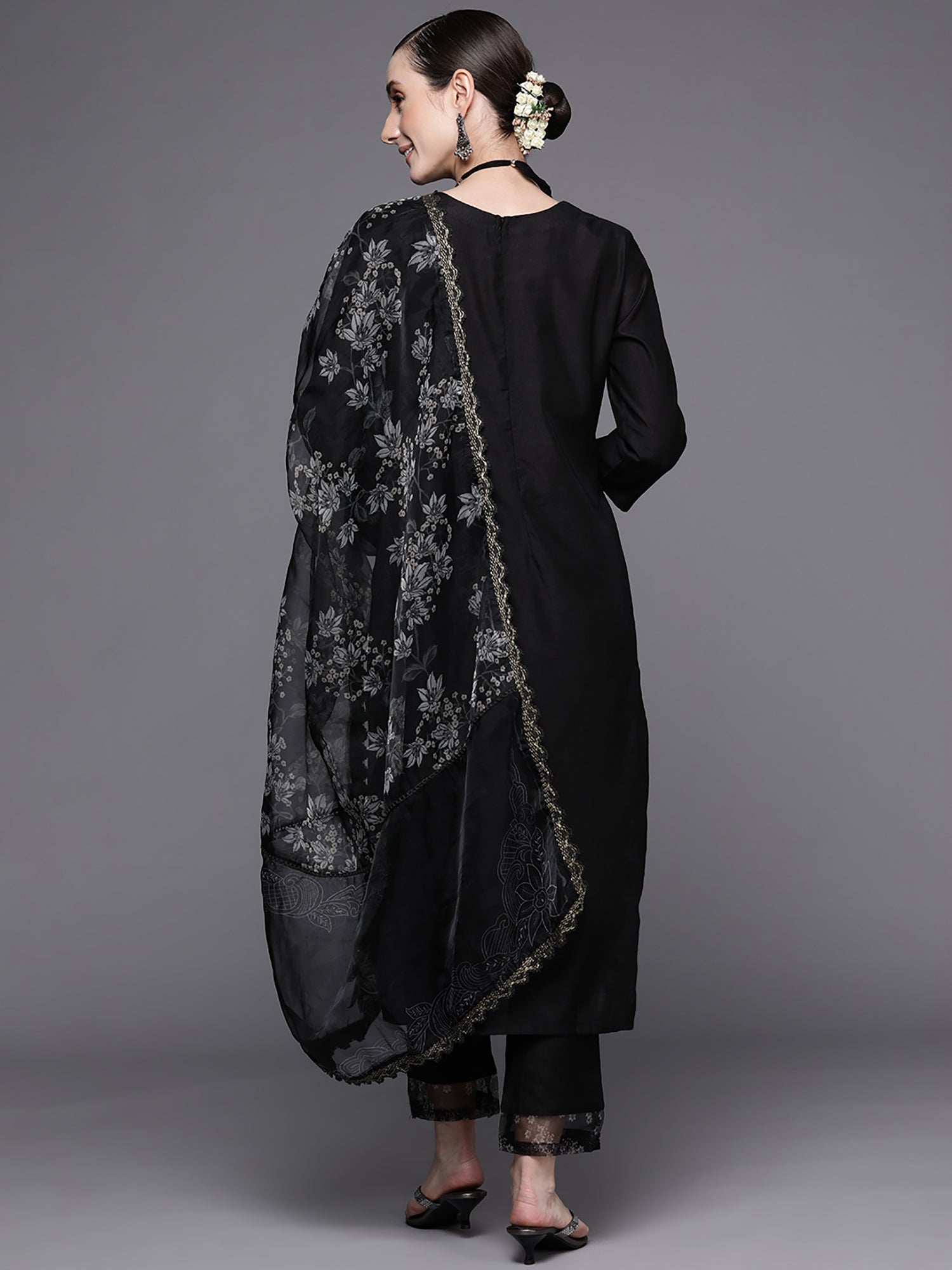 Women's Black Viscose Rayon Kurta Set - Taantav