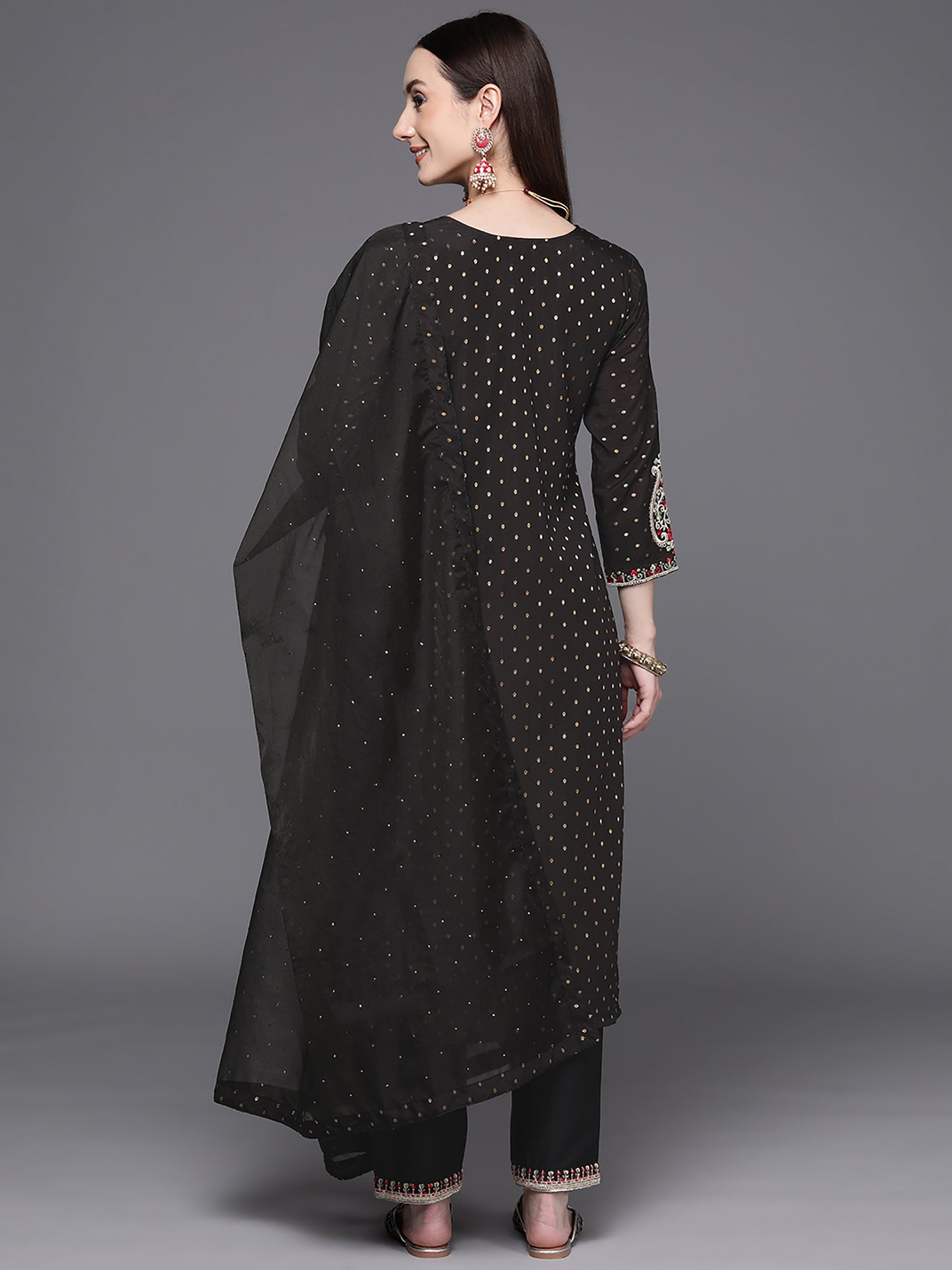 Women's Black Chanderi Silk Kurta Set - Taantav