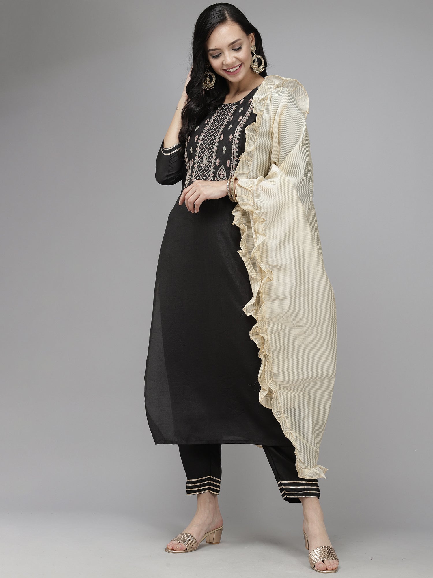 Women's Black Liva Kurta Set - Taantav