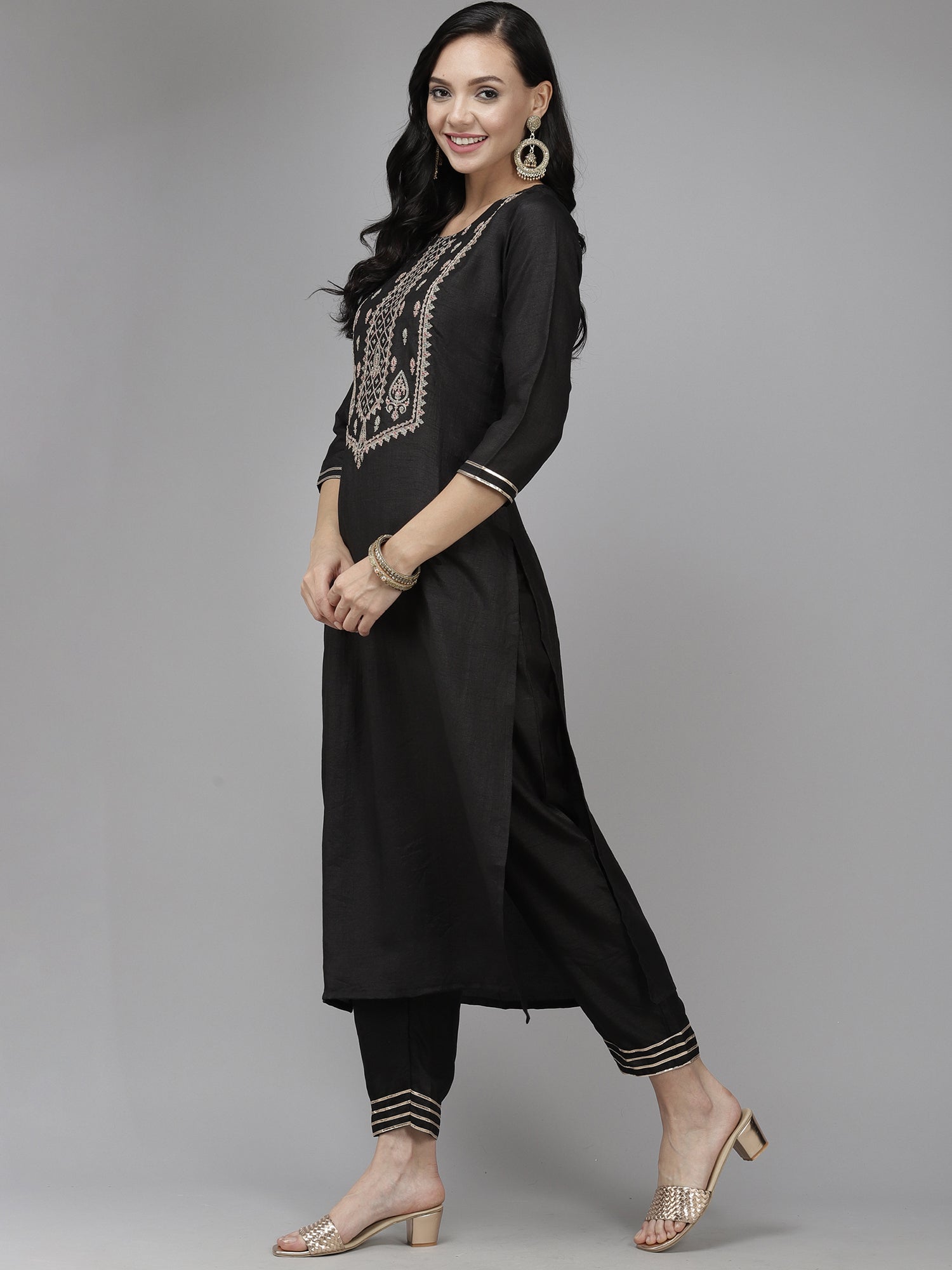 Women's Black Liva Kurta Set - Taantav