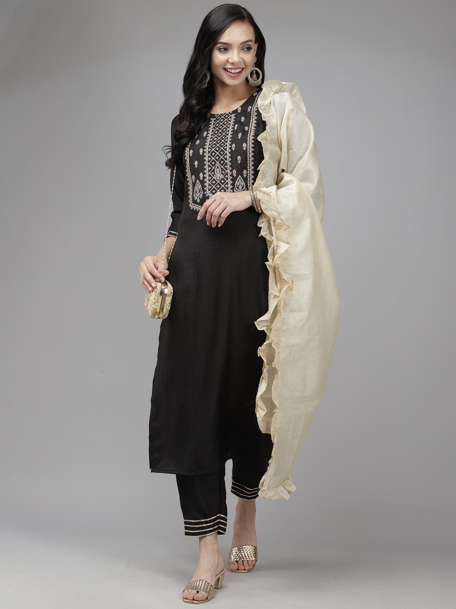 Women's Black Liva Kurta Set - Taantav