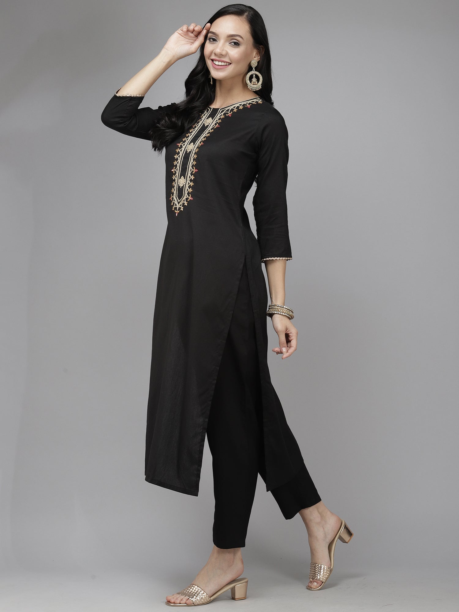 Women's Black Silk Blend Kurta Set - Taantav