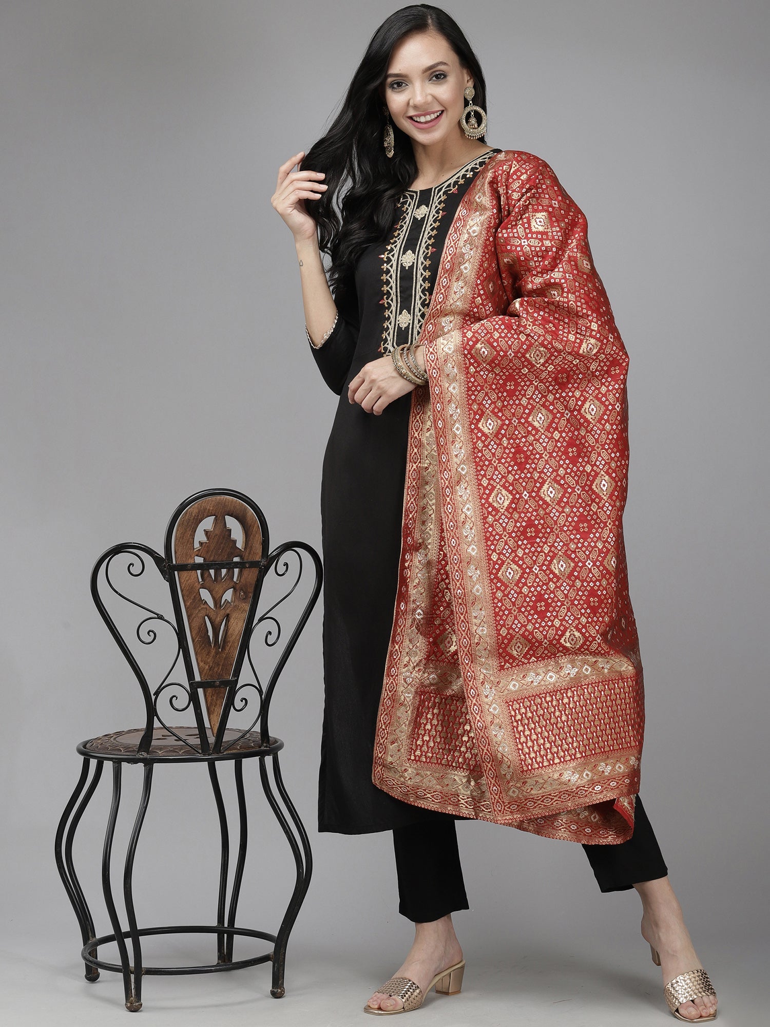 Women's Black Silk Blend Kurta Set - Taantav