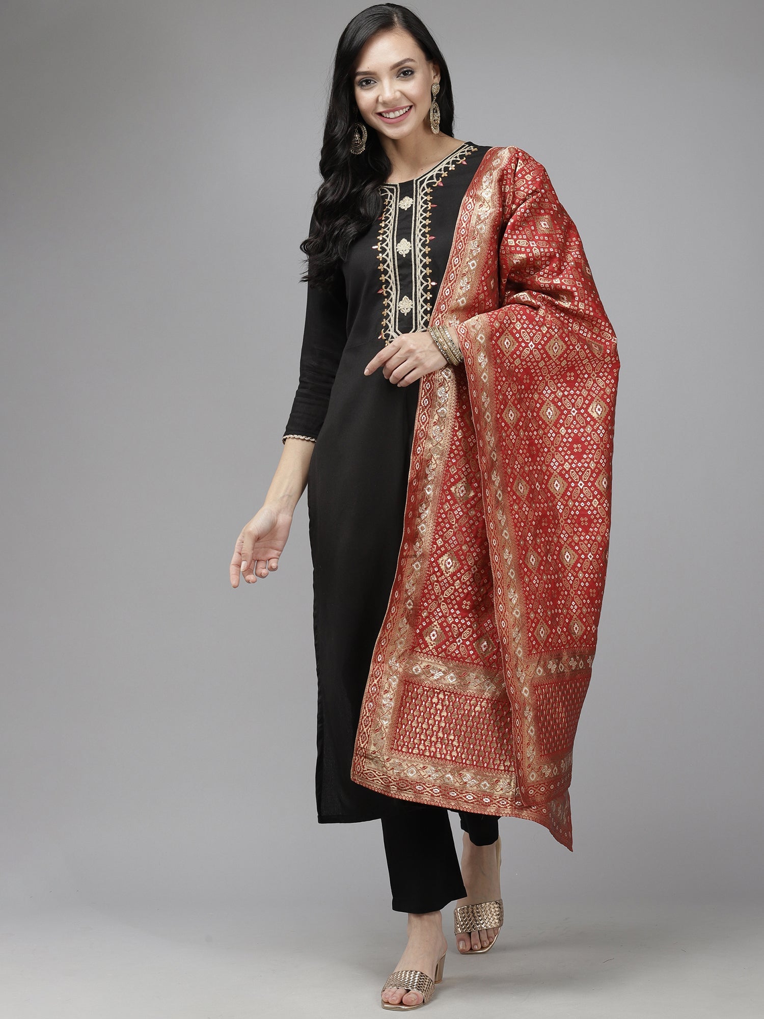 Women's Black Silk Blend Kurta Set - Taantav